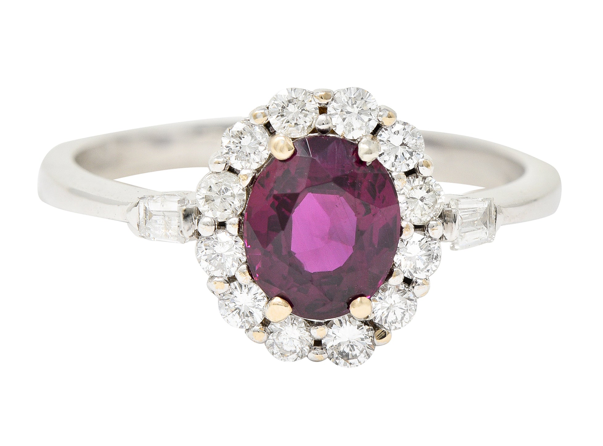 Contemporary 1.80 CTW Ruby Diamond 18 Karat White Gold Halo Ring GIA Wilson's Estate Jewelry