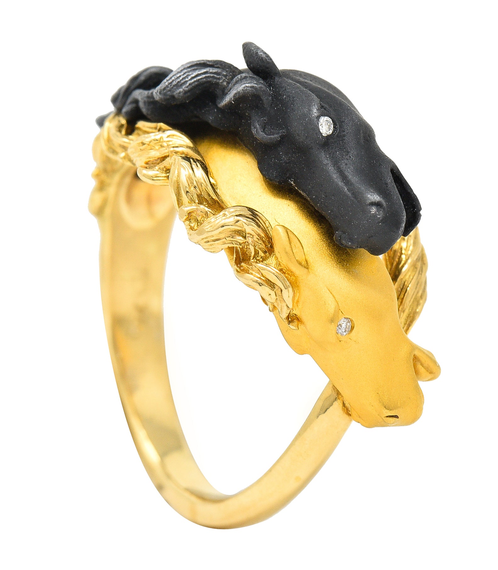 Carrera Y Carrera Diamond 18 Karat Two-Tone Gold Ecuestre Horse Vintage Band Ring Wilson's Estate Jewelry