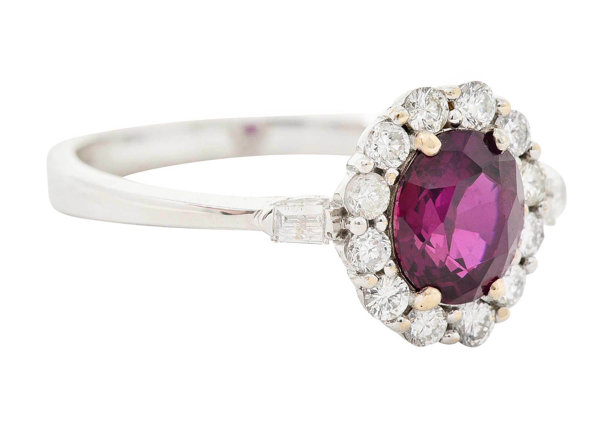 Contemporary 1.80 CTW Ruby Diamond 18 Karat White Gold Halo Ring GIA Wilson's Estate Jewelry