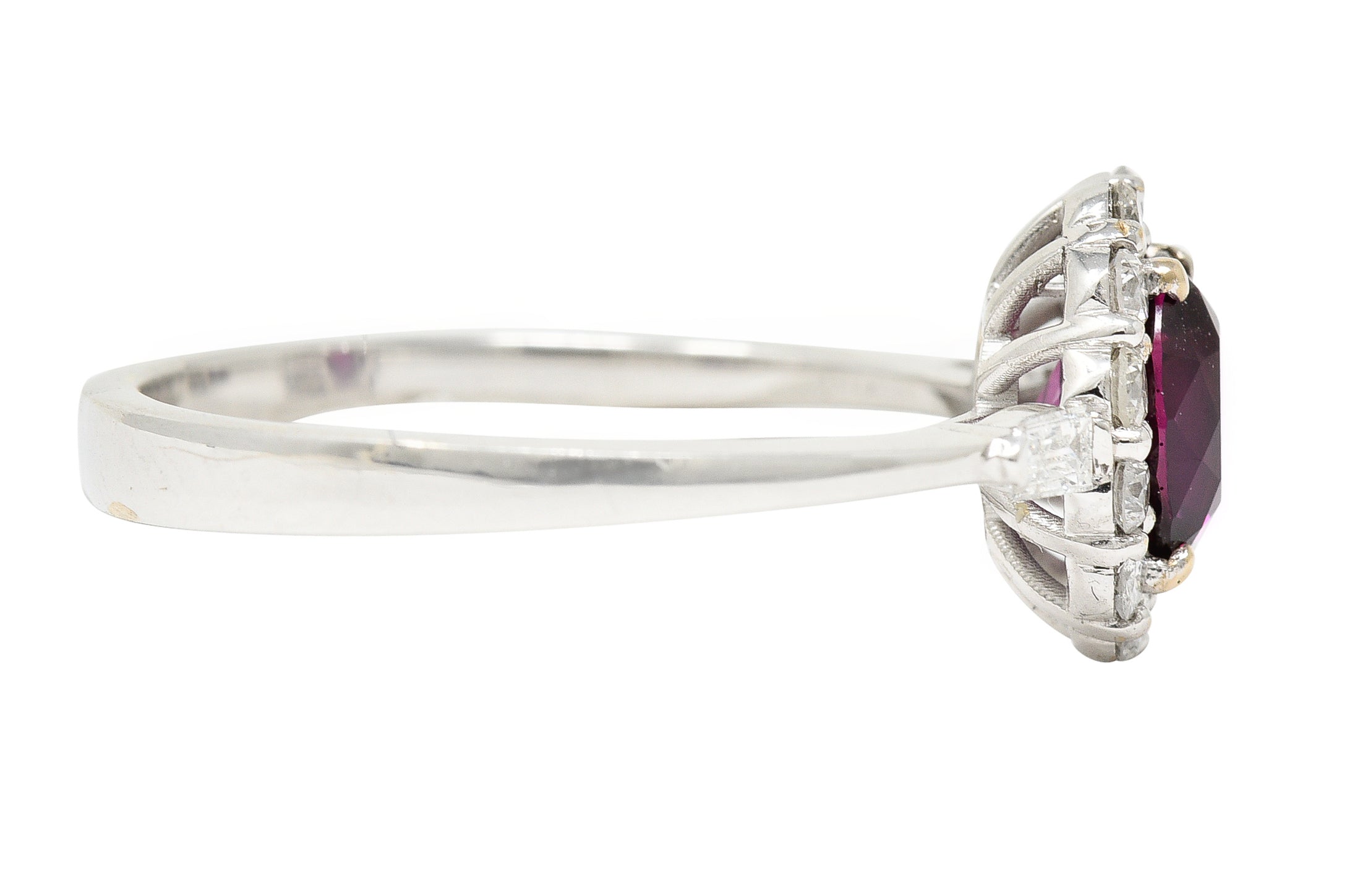 Contemporary 1.80 CTW Ruby Diamond 18 Karat White Gold Halo Ring GIA Wilson's Estate Jewelry