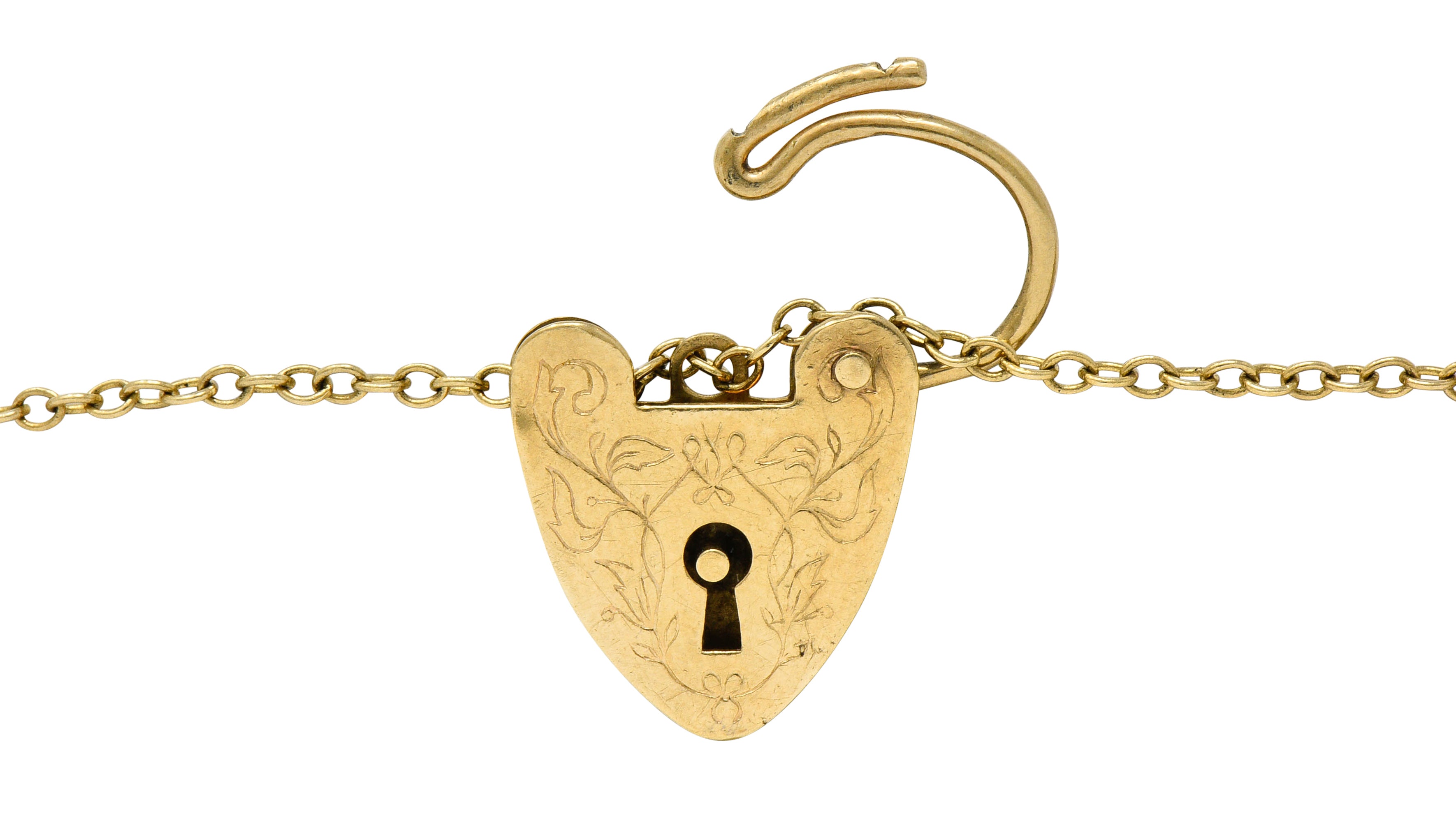 Antique 9 Karat Gold British Heart Padlock Charm Braceletbracelet - Wilson's Estate Jewelry