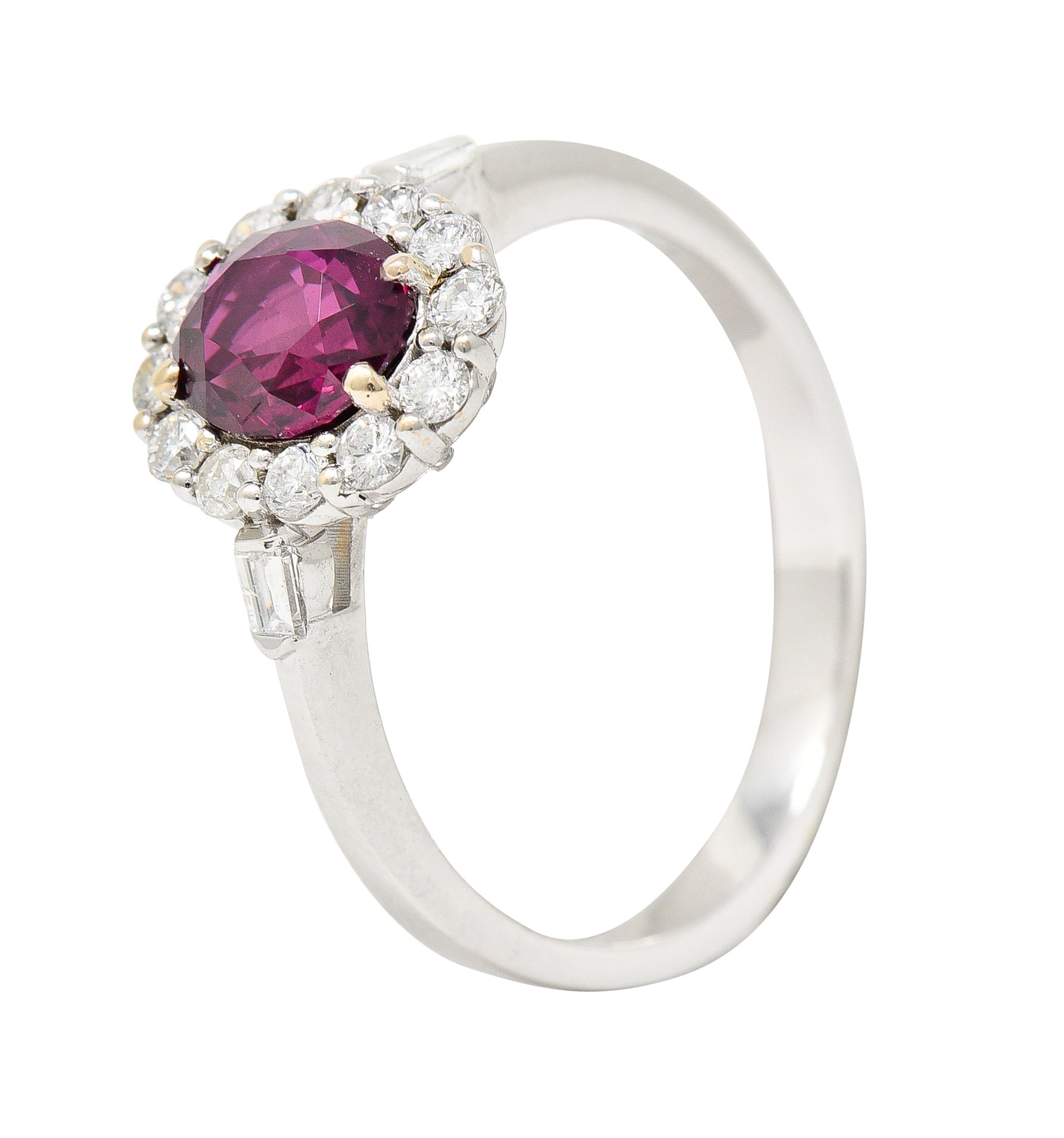 Contemporary 1.80 CTW Ruby Diamond 18 Karat White Gold Halo Ring GIA Wilson's Estate Jewelry