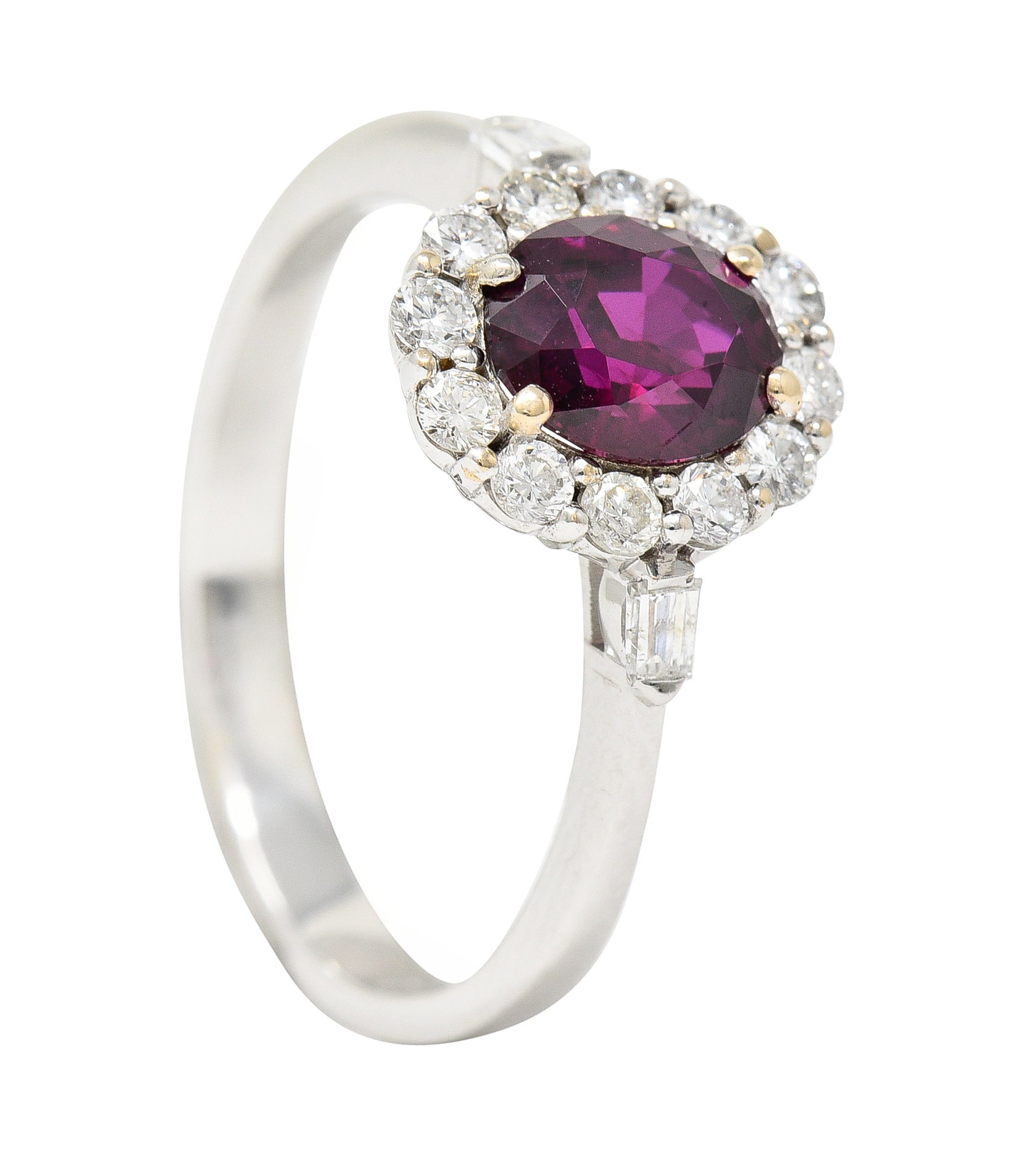 Contemporary 1.80 CTW Ruby Diamond 18 Karat White Gold Halo Ring GIA Wilson's Estate Jewelry