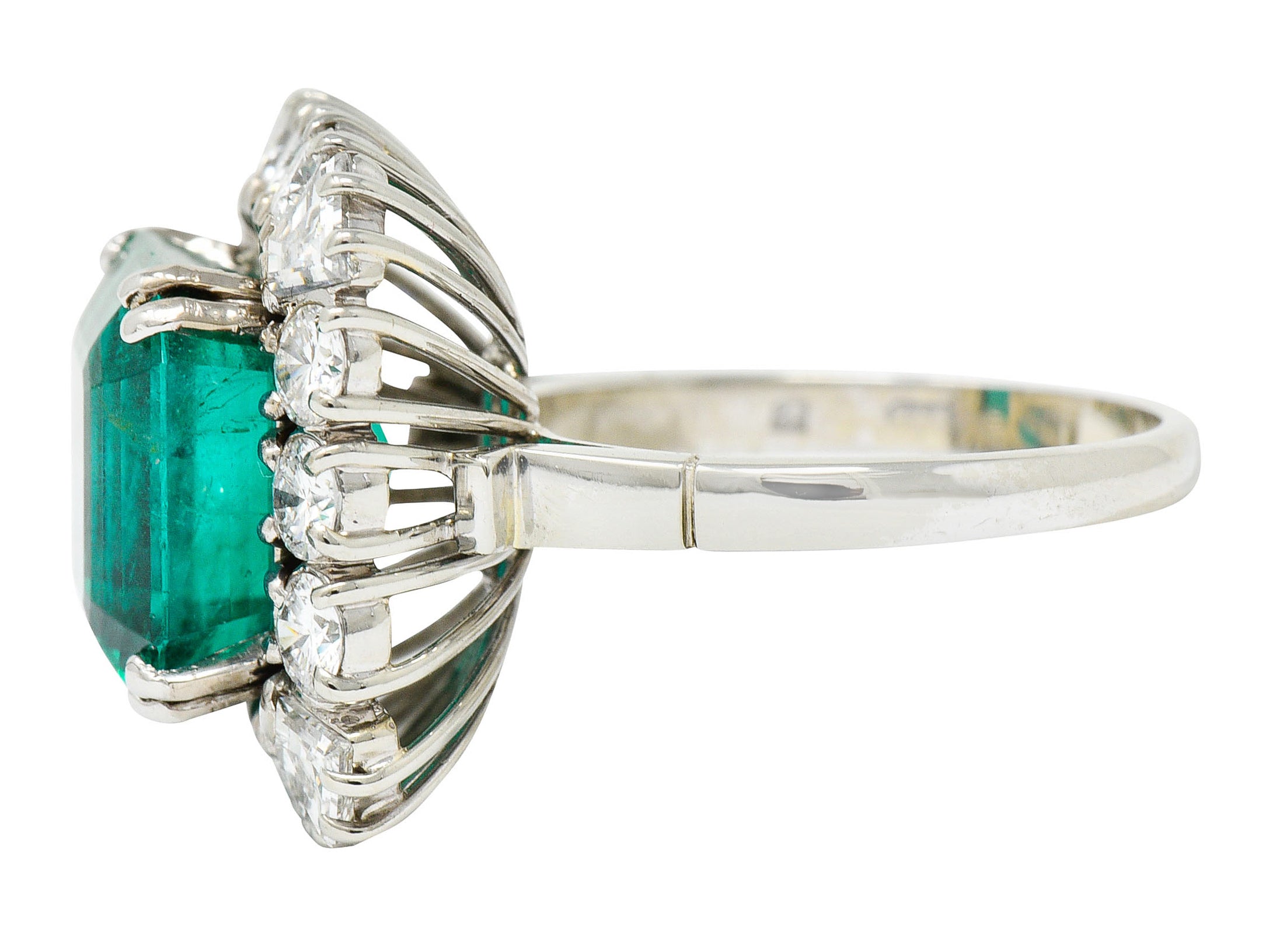 Outstanding 1950's Mid-Century Colombian Emerald Diamond 18 Karat White Cluster Ring AGLRing - Wilson's Estate Jewelry