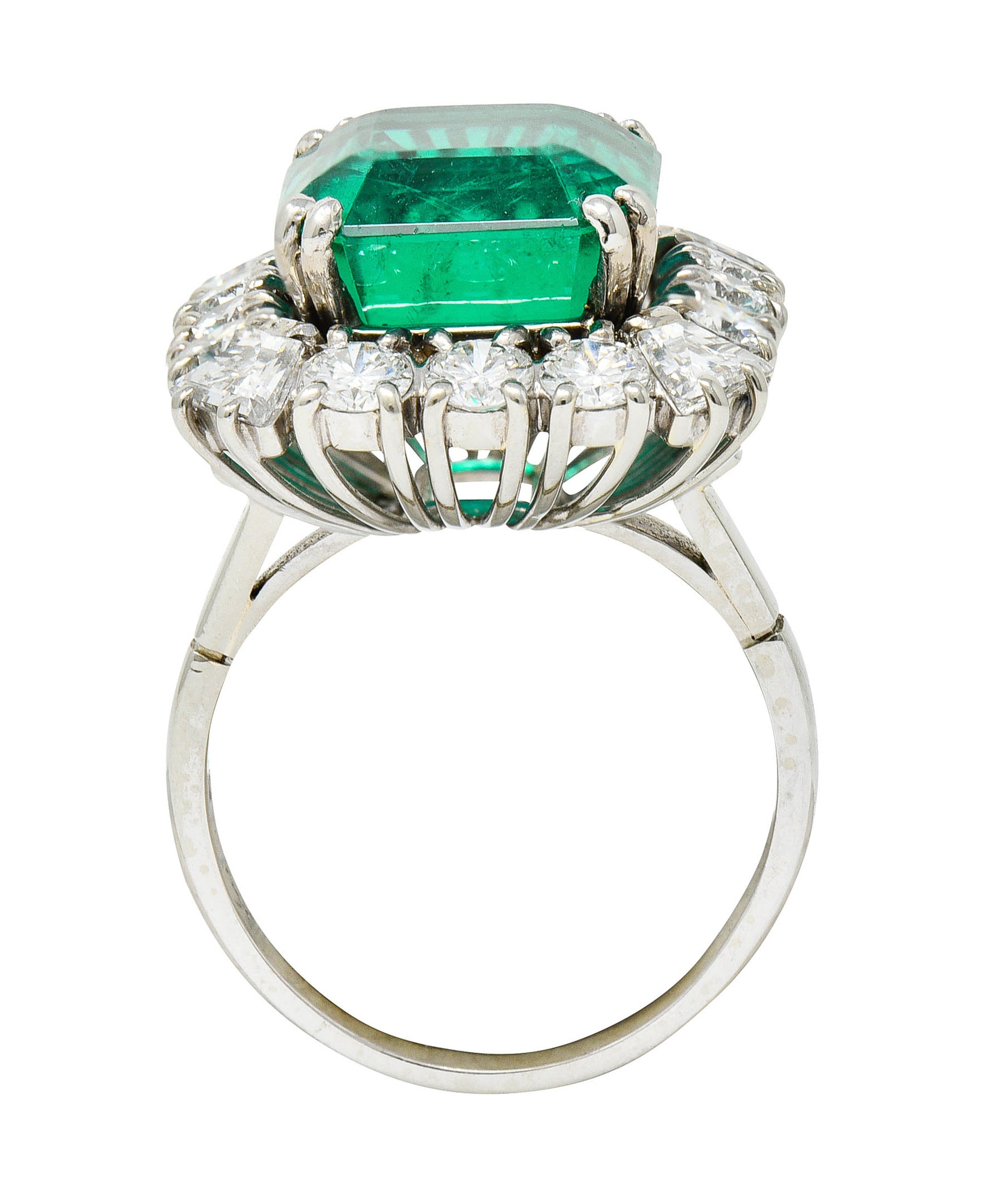 Outstanding 1950's Mid-Century Colombian Emerald Diamond 18 Karat White Cluster Ring AGLRing - Wilson's Estate Jewelry