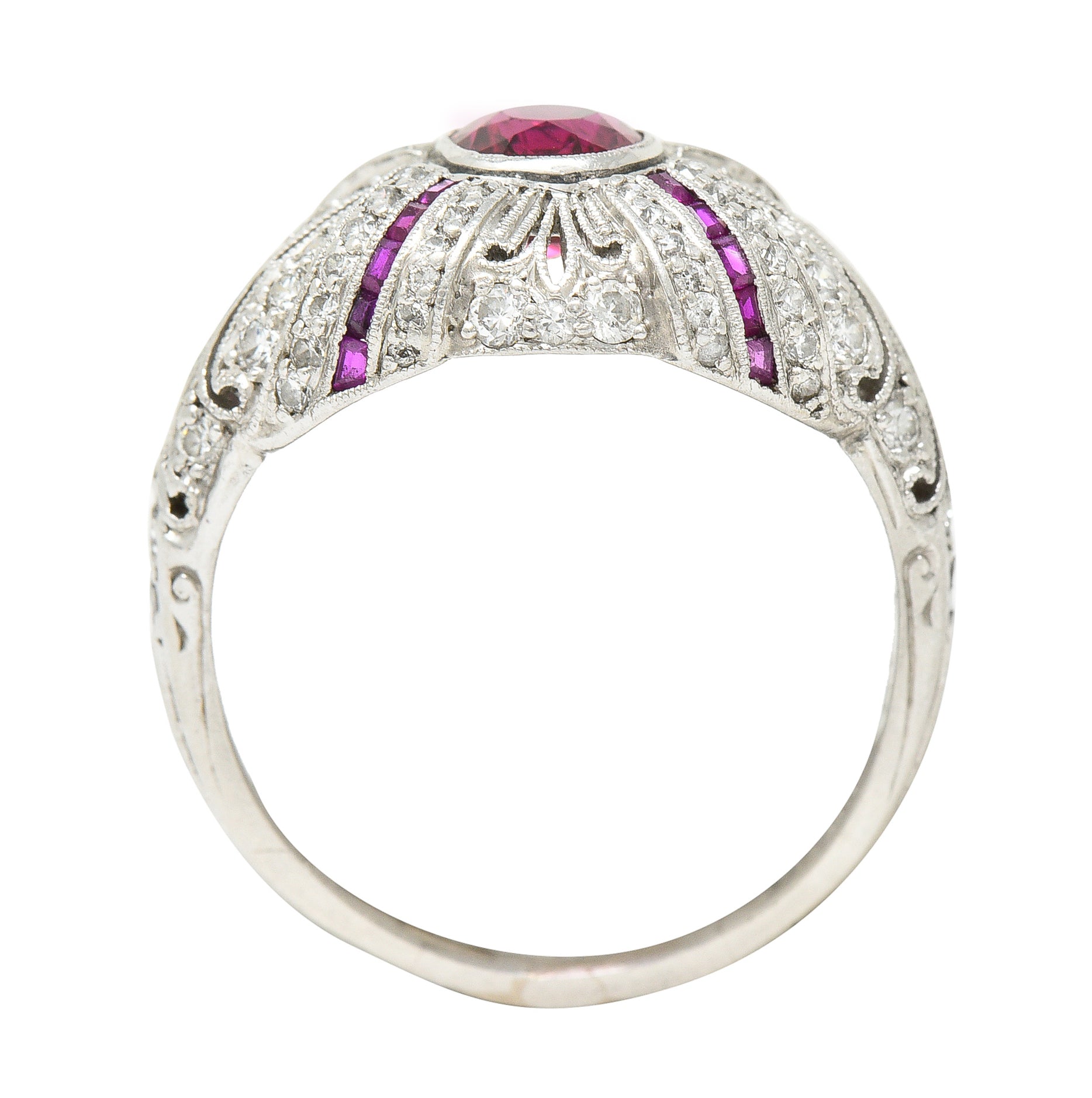 Tiffany & Co. Art Deco 2.15 CTW No Heat Ruby Diamond Platinum Bombé Ring GIA Wilson's Estate Jewelry