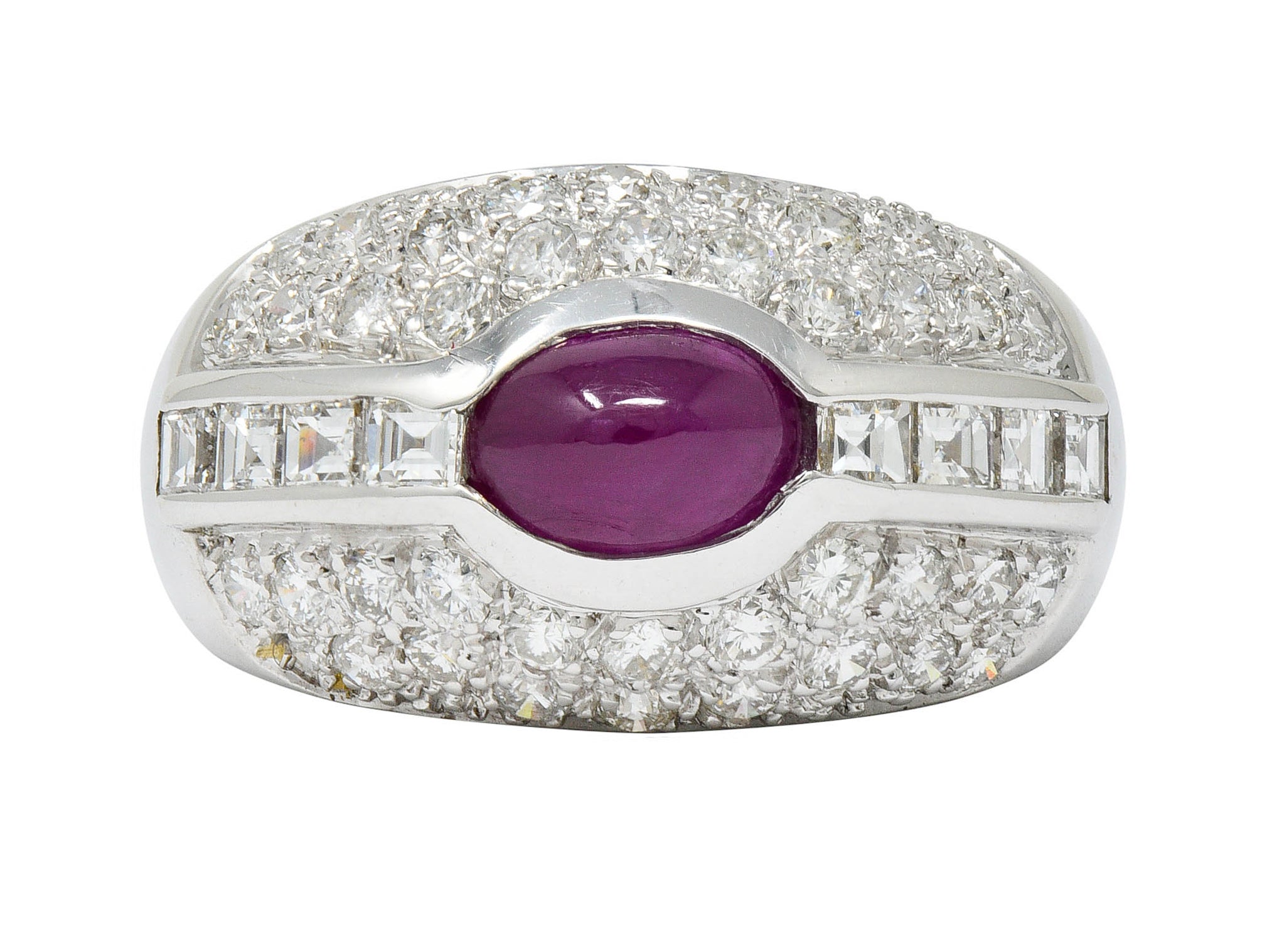 1950's W.J. Harbor Co. 2.50 CTW Ruby Diamond 18 Karat White Gold Unisex Band RingRing - Wilson's Estate Jewelry