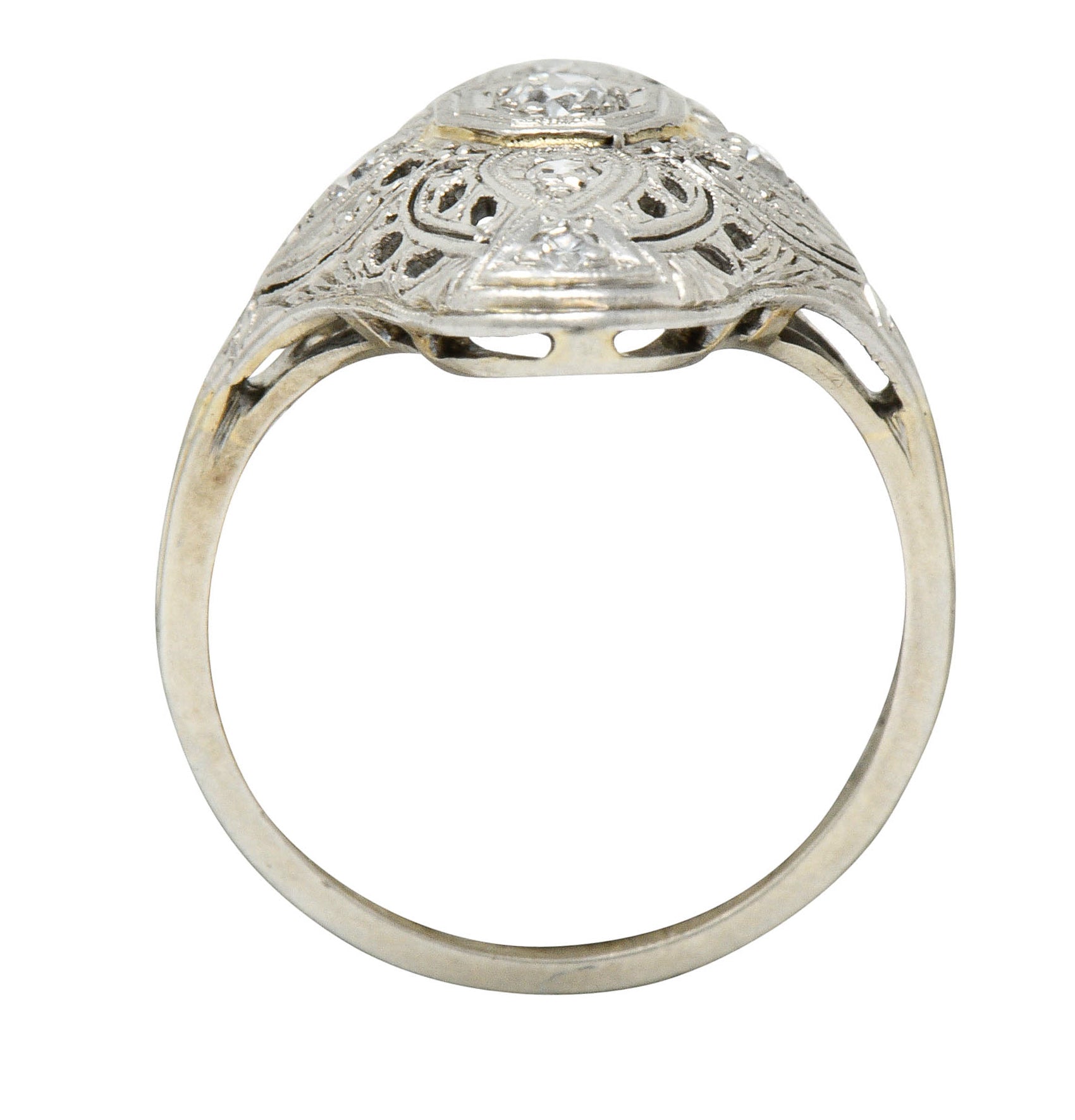 Edwardian Diamond Platinum-Topped 18 Karat White Gold Dinner RingRing - Wilson's Estate Jewelry