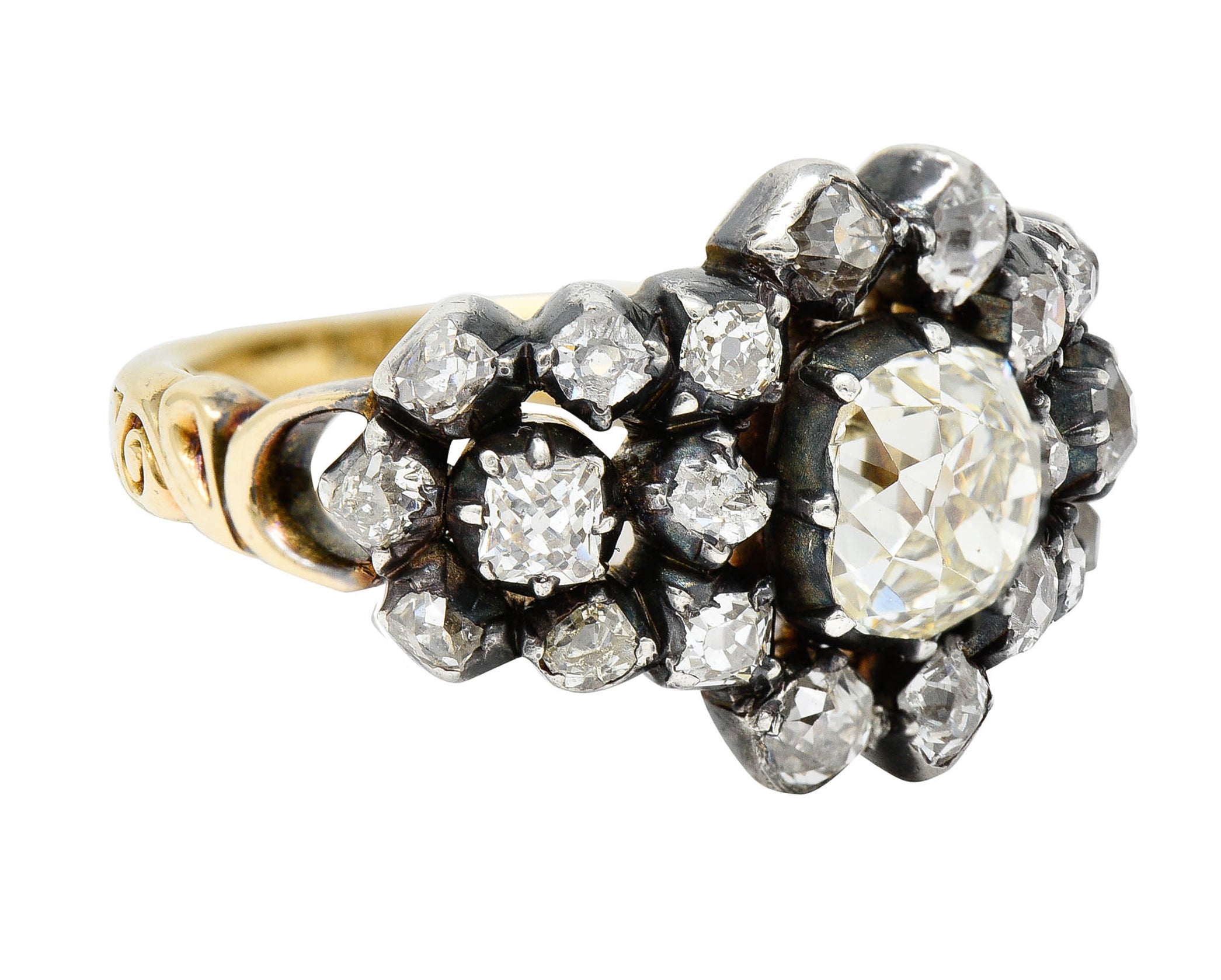 Victorian 2.45 CTW Old Mine Diamond Silver-Topped 18 Karat Gold Cluster RingRing - Wilson's Estate Jewelry