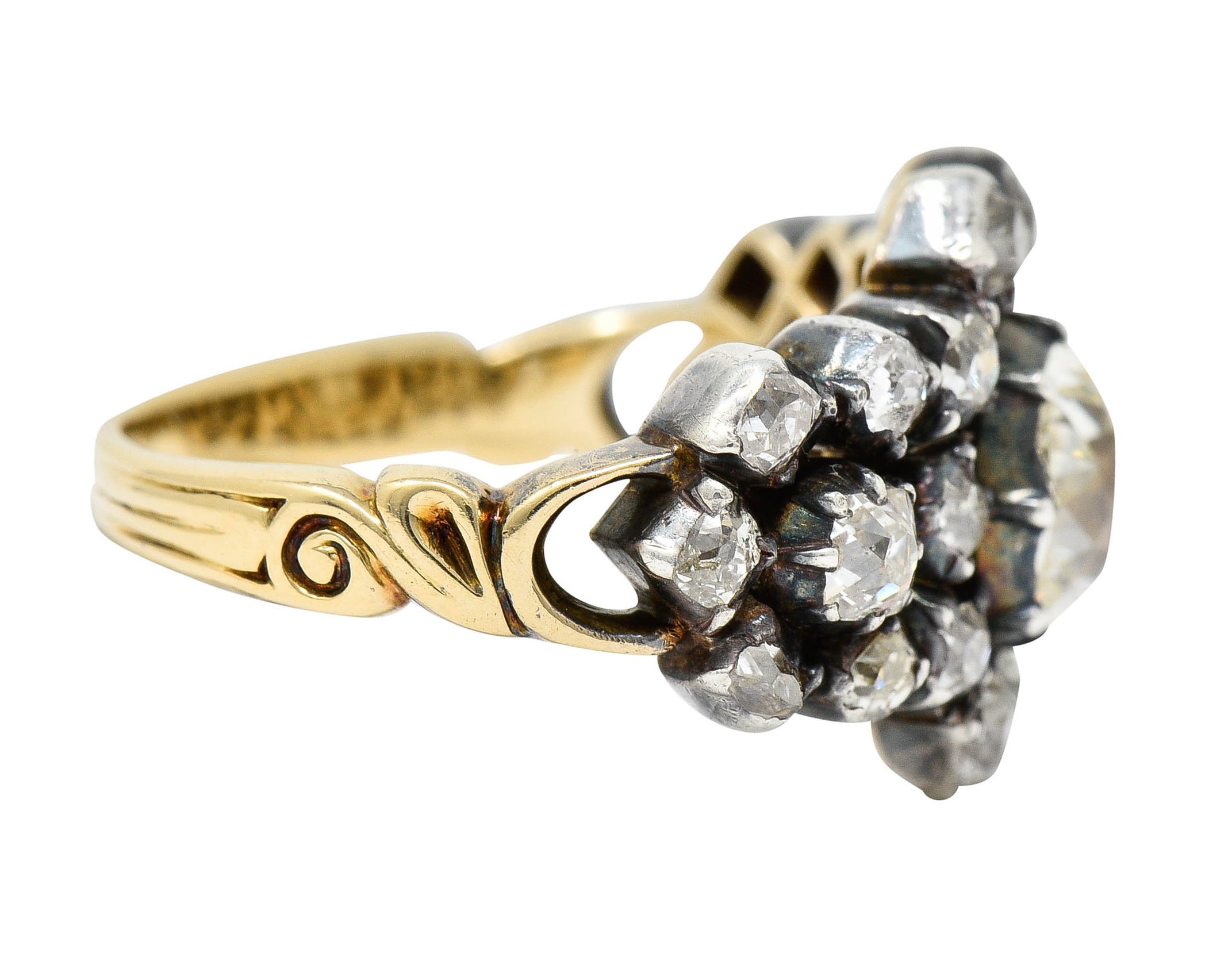 Victorian 2.45 CTW Old Mine Diamond Silver-Topped 18 Karat Gold Cluster RingRing - Wilson's Estate Jewelry