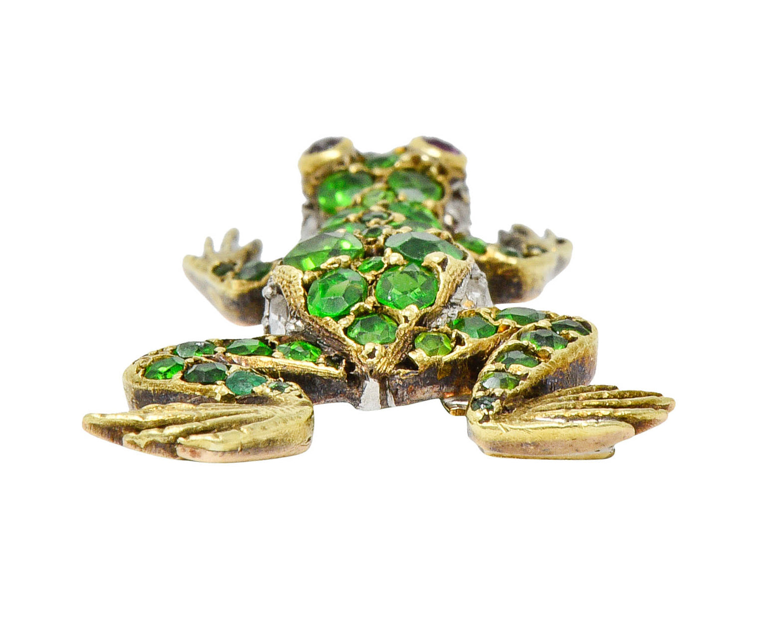 Edwardian Demantoid Garnet Diamond Platinum-Topped 18 Karat Gold Frog Charmcharm - Wilson's Estate Jewelry