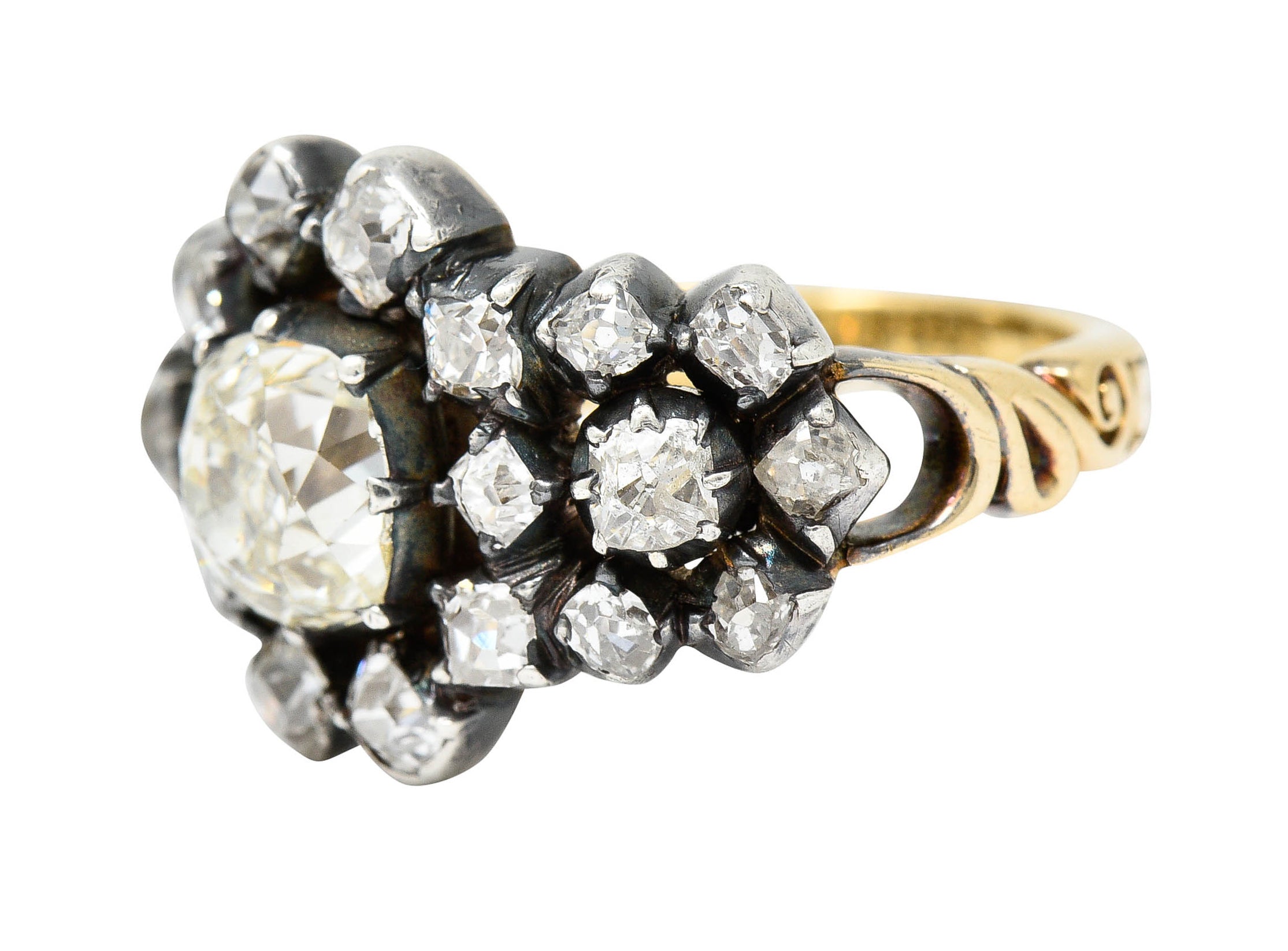 Victorian 2.45 CTW Old Mine Diamond Silver-Topped 18 Karat Gold Cluster RingRing - Wilson's Estate Jewelry