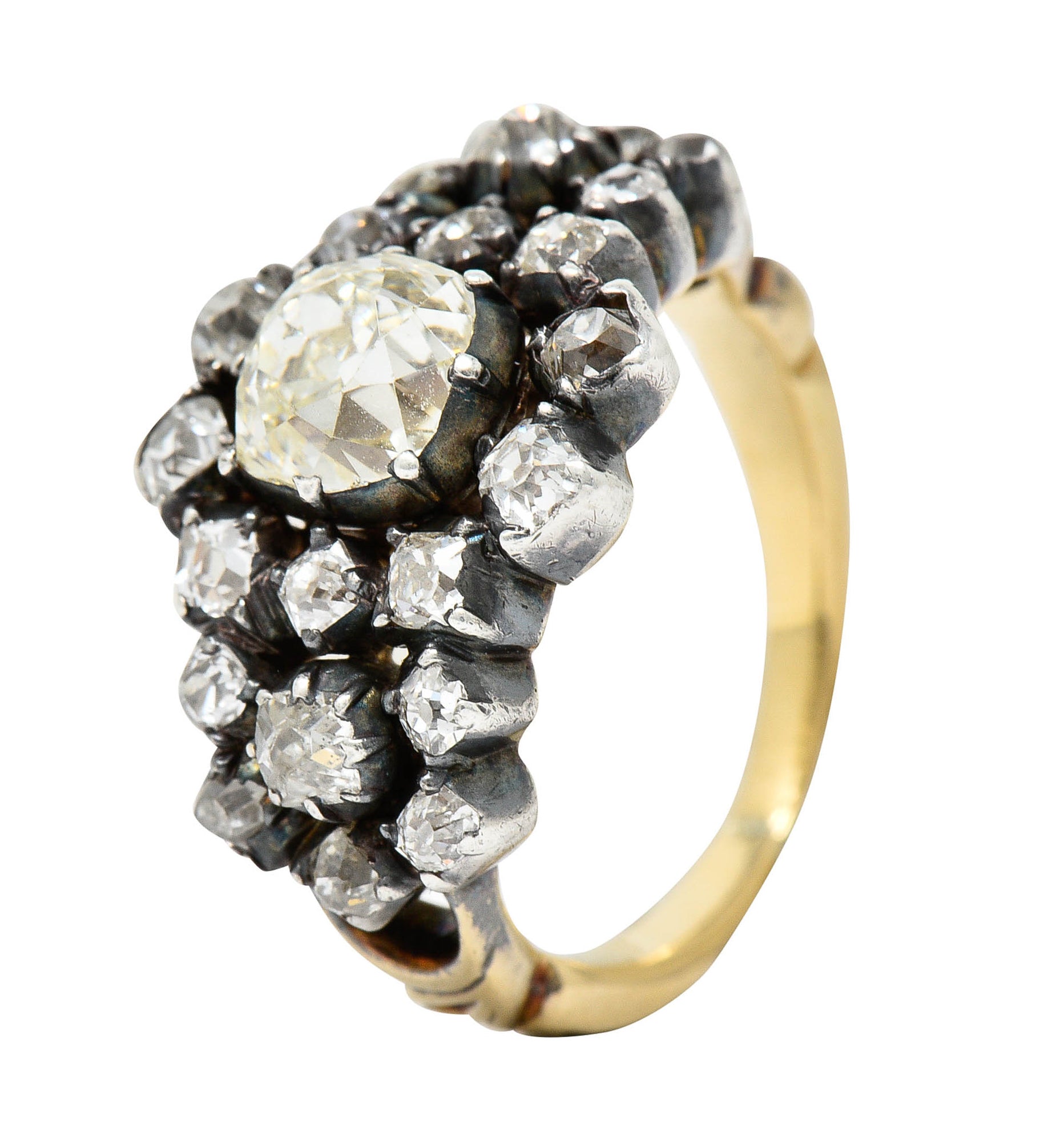 Victorian 2.45 CTW Old Mine Diamond Silver-Topped 18 Karat Gold Cluster RingRing - Wilson's Estate Jewelry