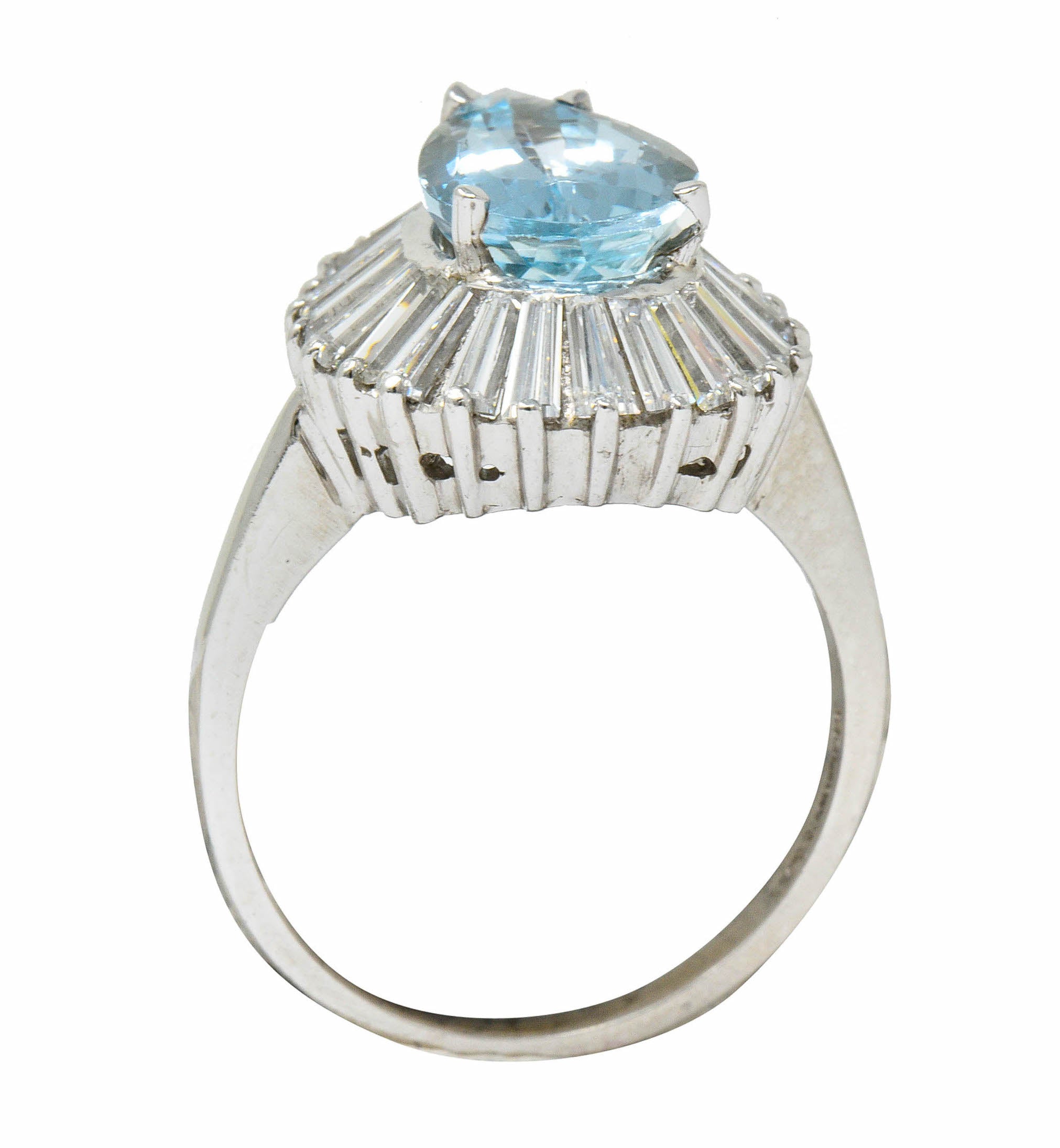 1950's Mid-Century 4.61 CTW Aquamarine Diamond Platinum Ballerina Halo RingRing - Wilson's Estate Jewelry