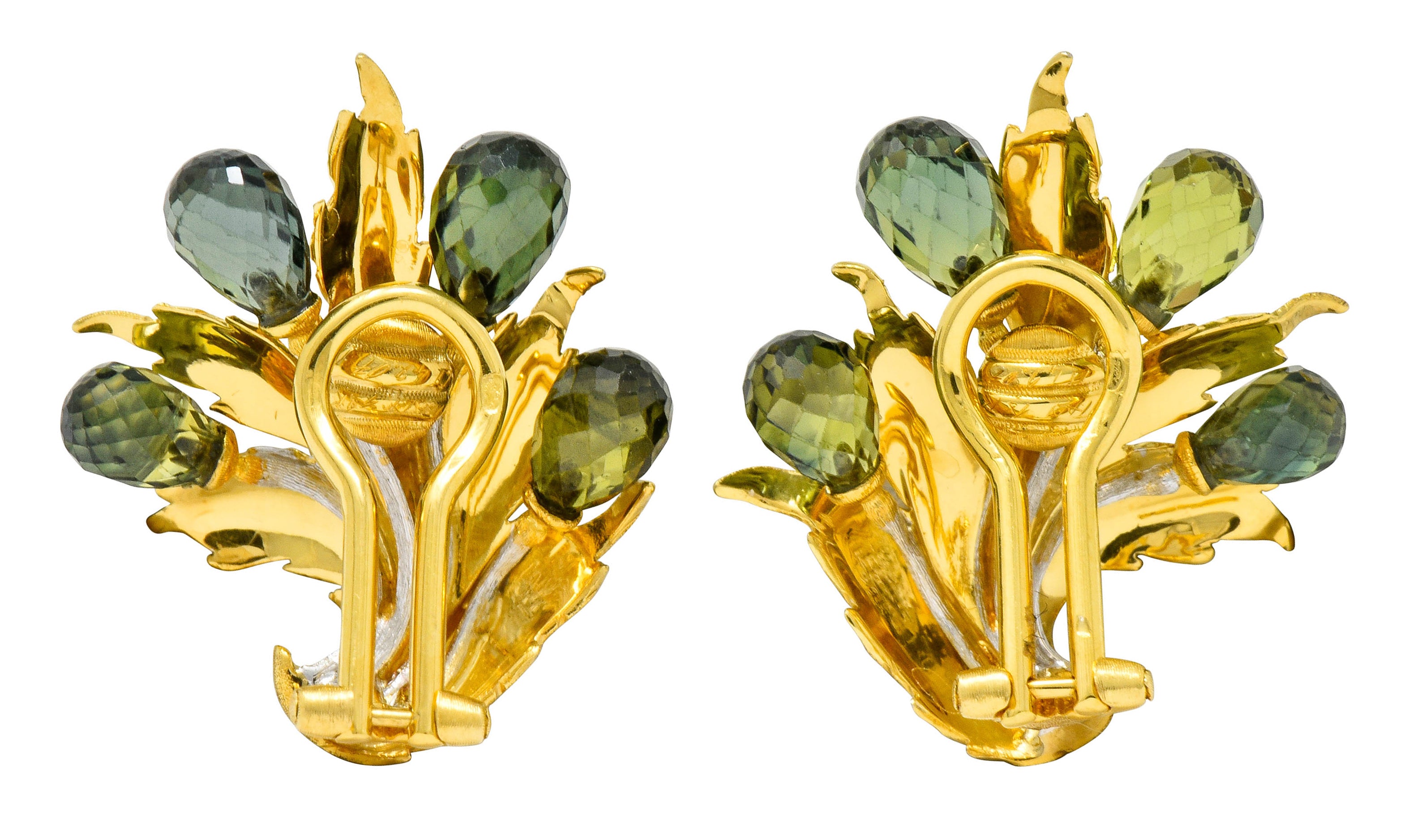 Buccellati Green Sapphire Briolette 18 Karat Two-Tone Gold Leaf Ear-Clip Earrings - Wilson's Estate Jewelry