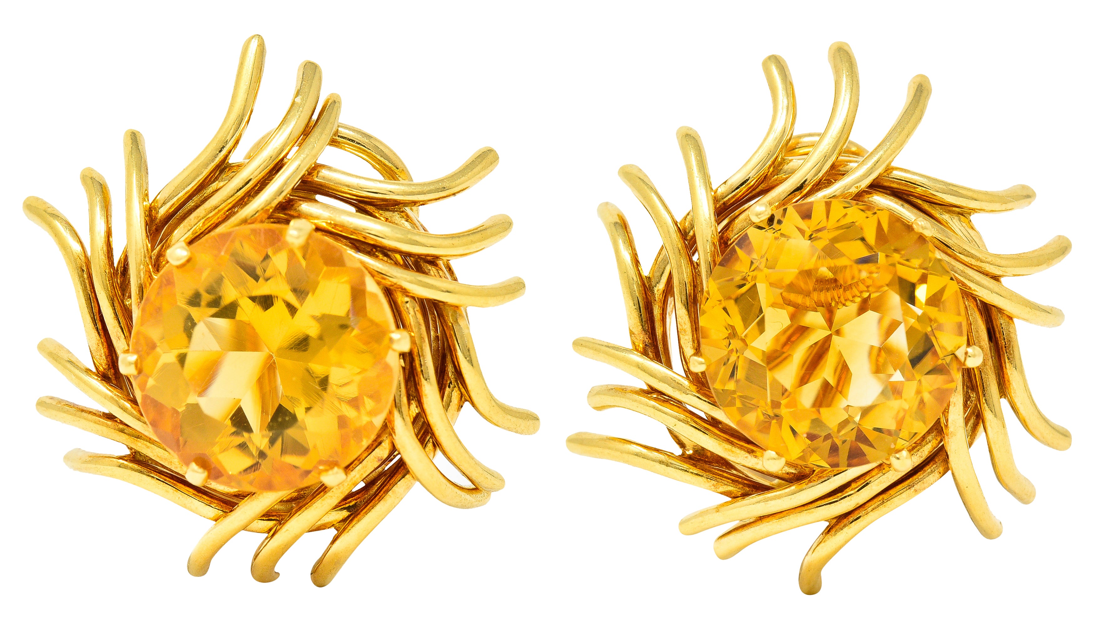 Schlumberger Tiffany & Co. Citrine 18 Karat Yellow Gold Vintage Woven Gold Nest Earrings Wilson's Estate Jewelry