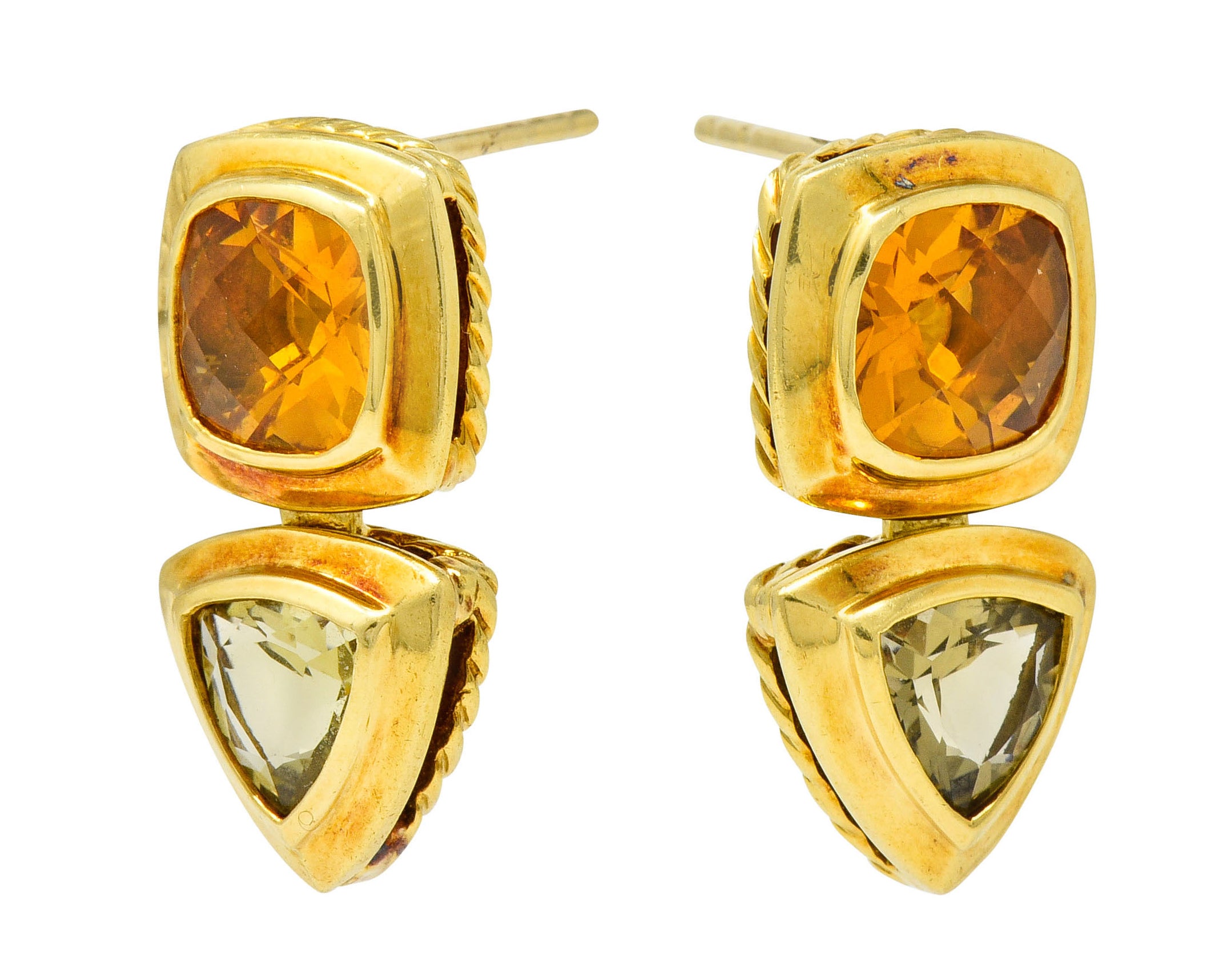 David Yurman Citrine Prasiolite 18 Karat Gold Articulated Drop Earrings - Wilson's Estate Jewelry