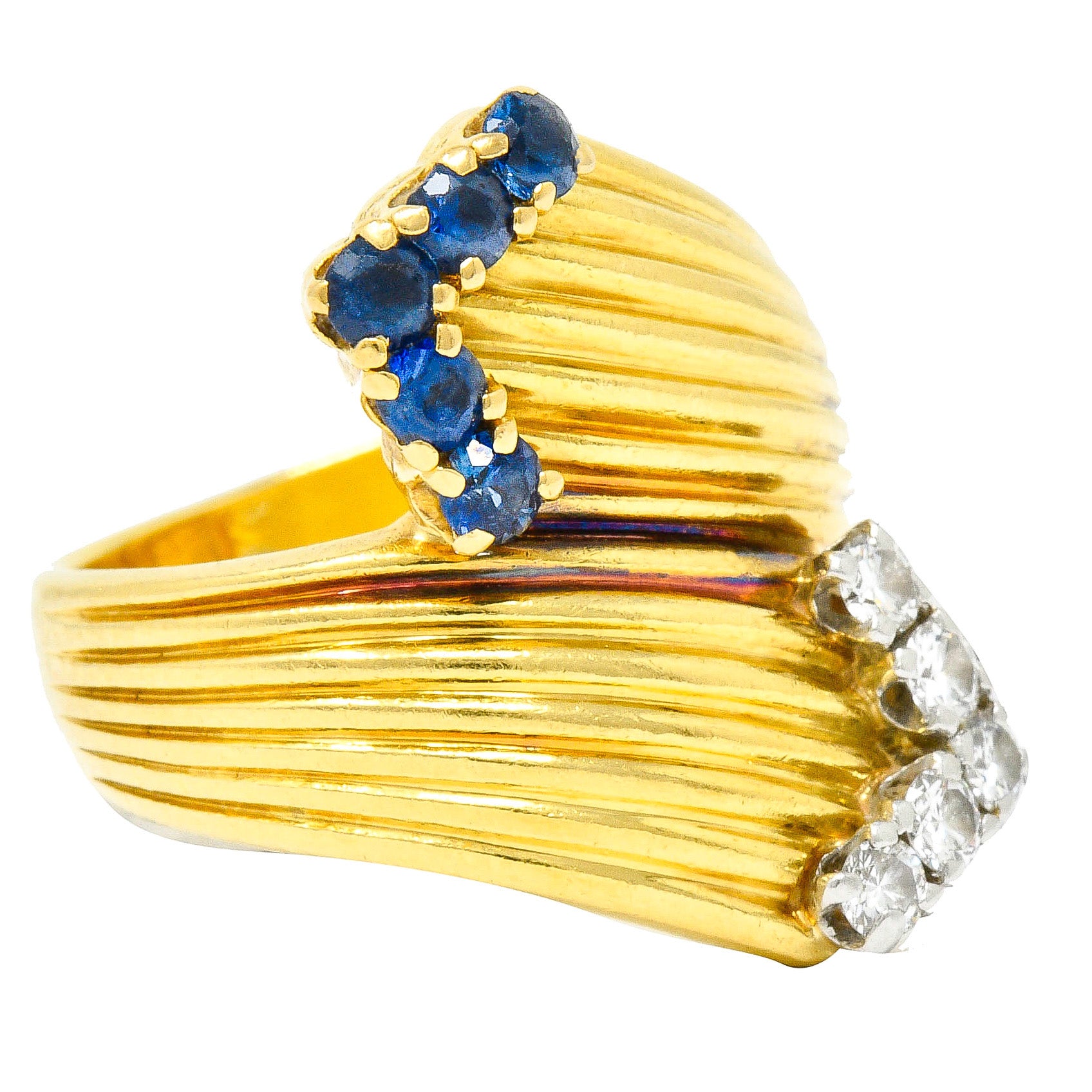 1980's Vintage Sapphire Diamond 18 Karat Gold Bypass RingRing - Wilson's Estate Jewelry