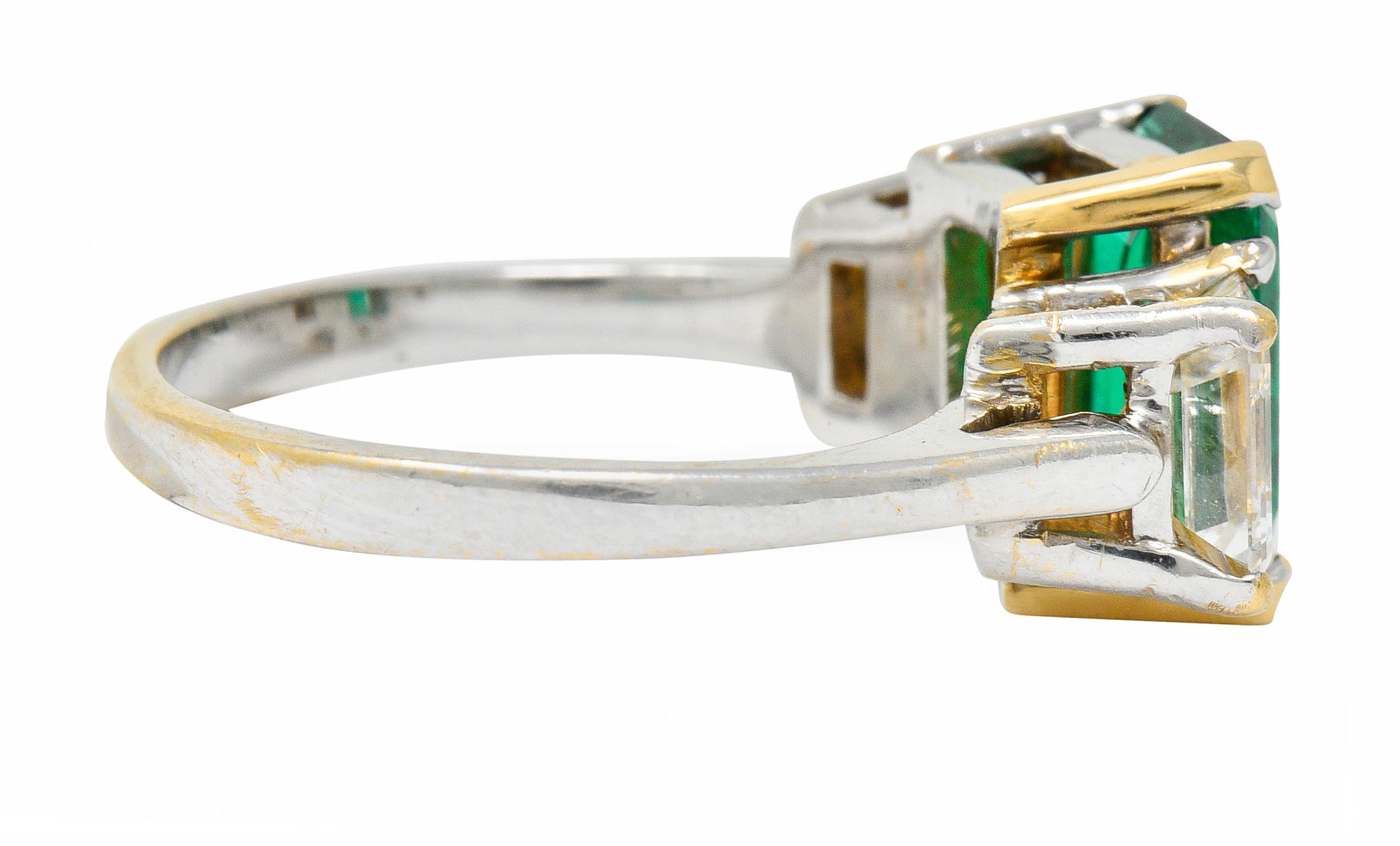 Mid-Century 3.28 CTW Colombian Emerald Asscher Diamond 18 Karat Gold Ring AGLRing - Wilson's Estate Jewelry