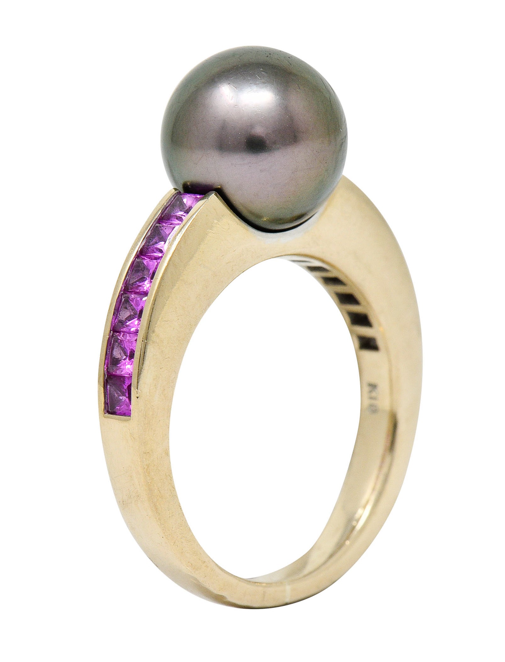 Mikimoto Tahitian Pearl Pink Sapphire 18 Karat White Gold Band RingRing - Wilson's Estate Jewelry