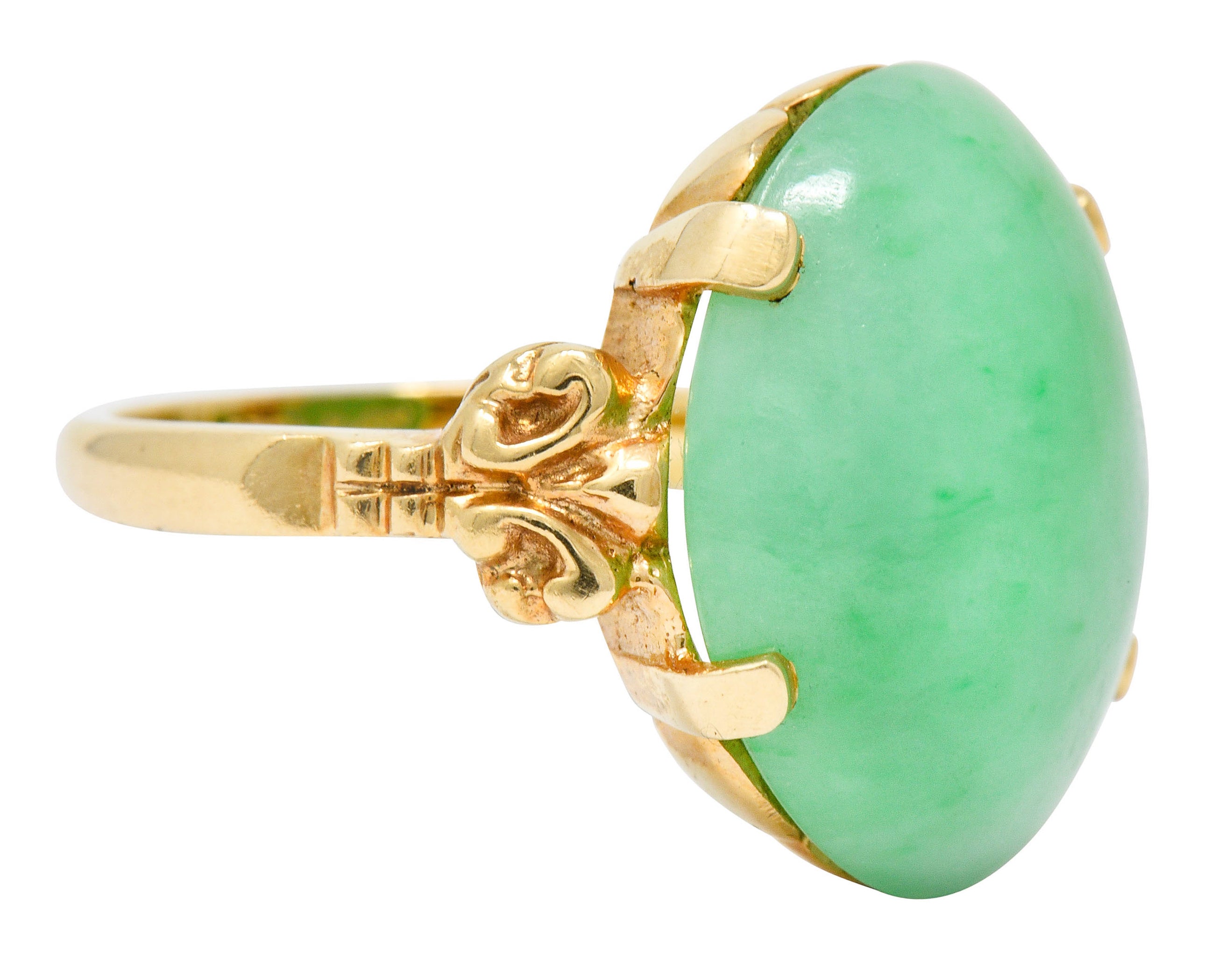 Jade 14 Karat Yellow Gold Cabochon Ring Circa 1950's - Wilson's Estate Jewelry