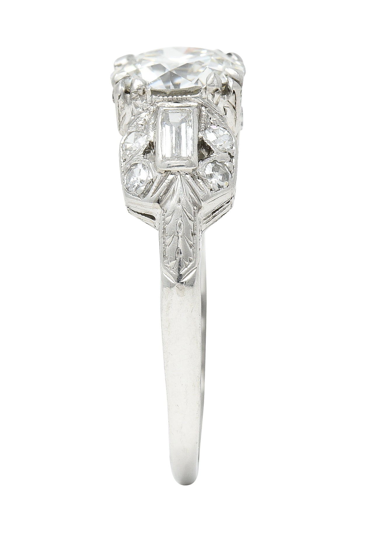 Art Deco 1.88 CTW Old European Cut Diamond Platinum Wheat Square Form Engagement Ring Wilson's Estate Jewelry