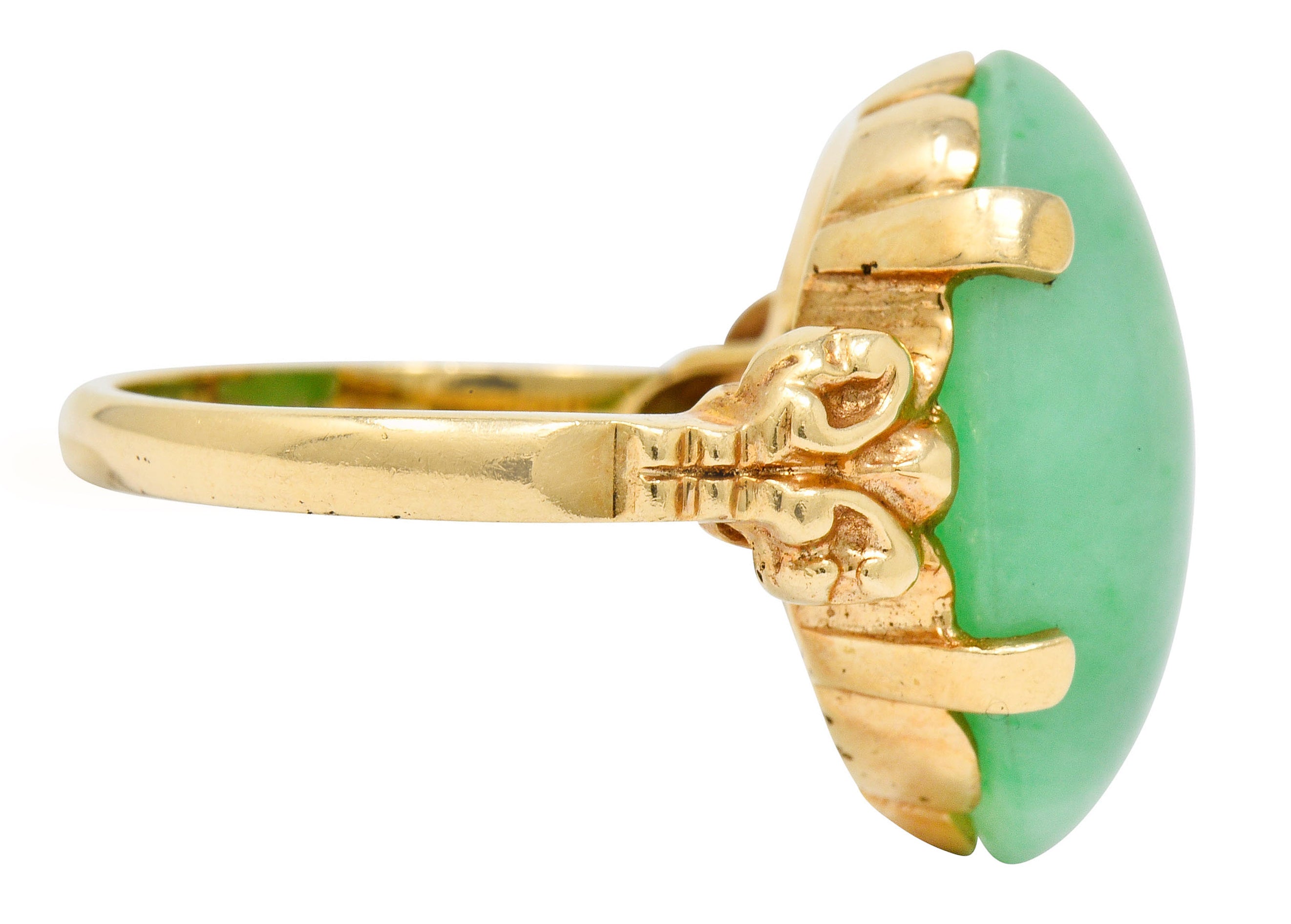 Jade 14 Karat Yellow Gold Cabochon Ring Circa 1950's - Wilson's Estate Jewelry