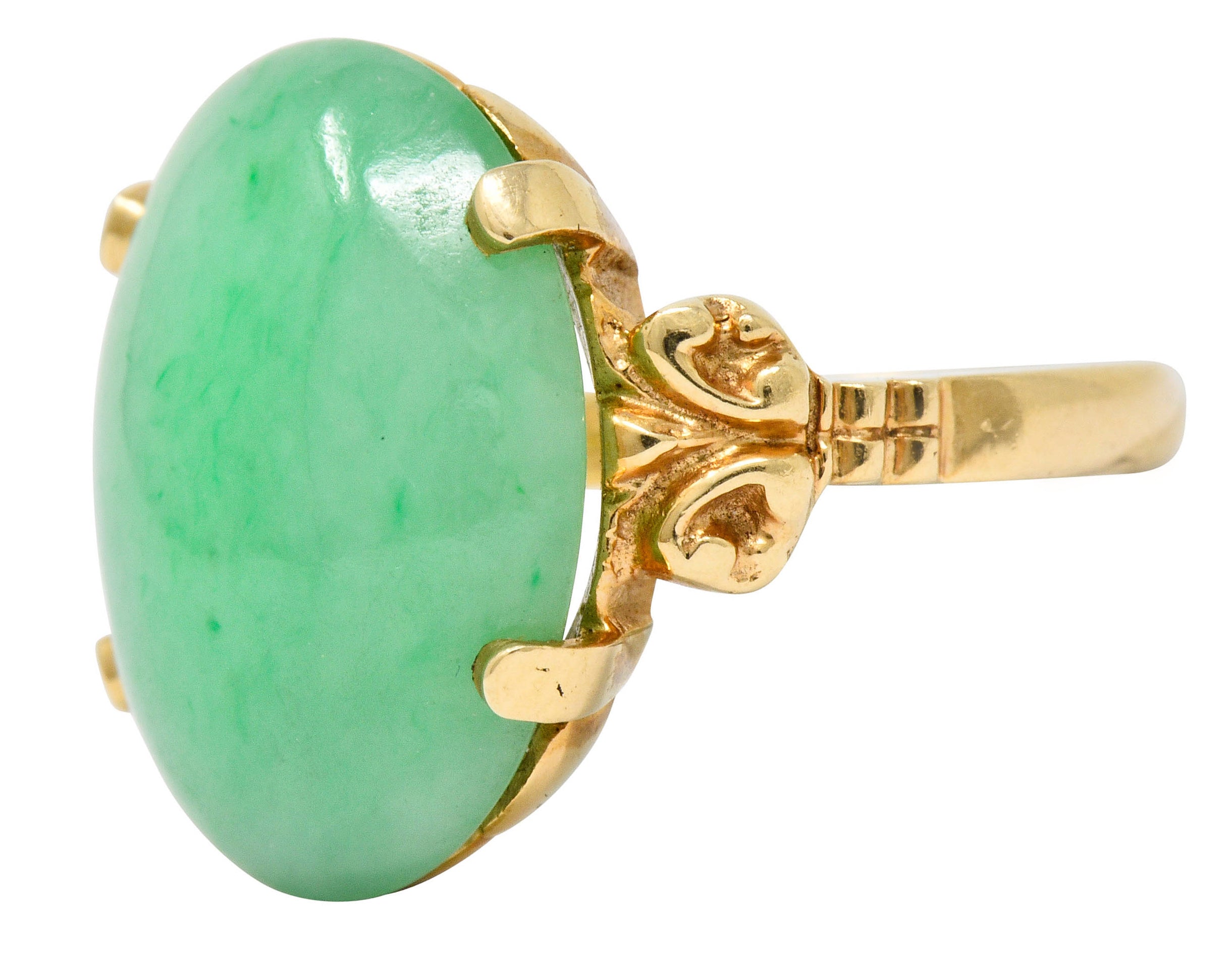 Jade 14 Karat Yellow Gold Cabochon Ring Circa 1950's - Wilson's Estate Jewelry