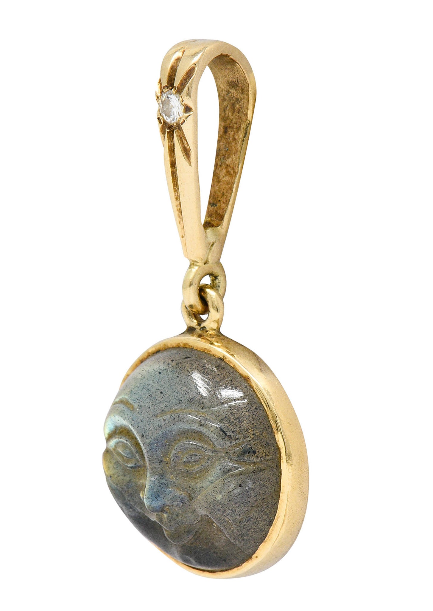 Art Nouveau Labradorite Diamond 14 Karat Gold Man-In-Moon Charmcharm - Wilson's Estate Jewelry