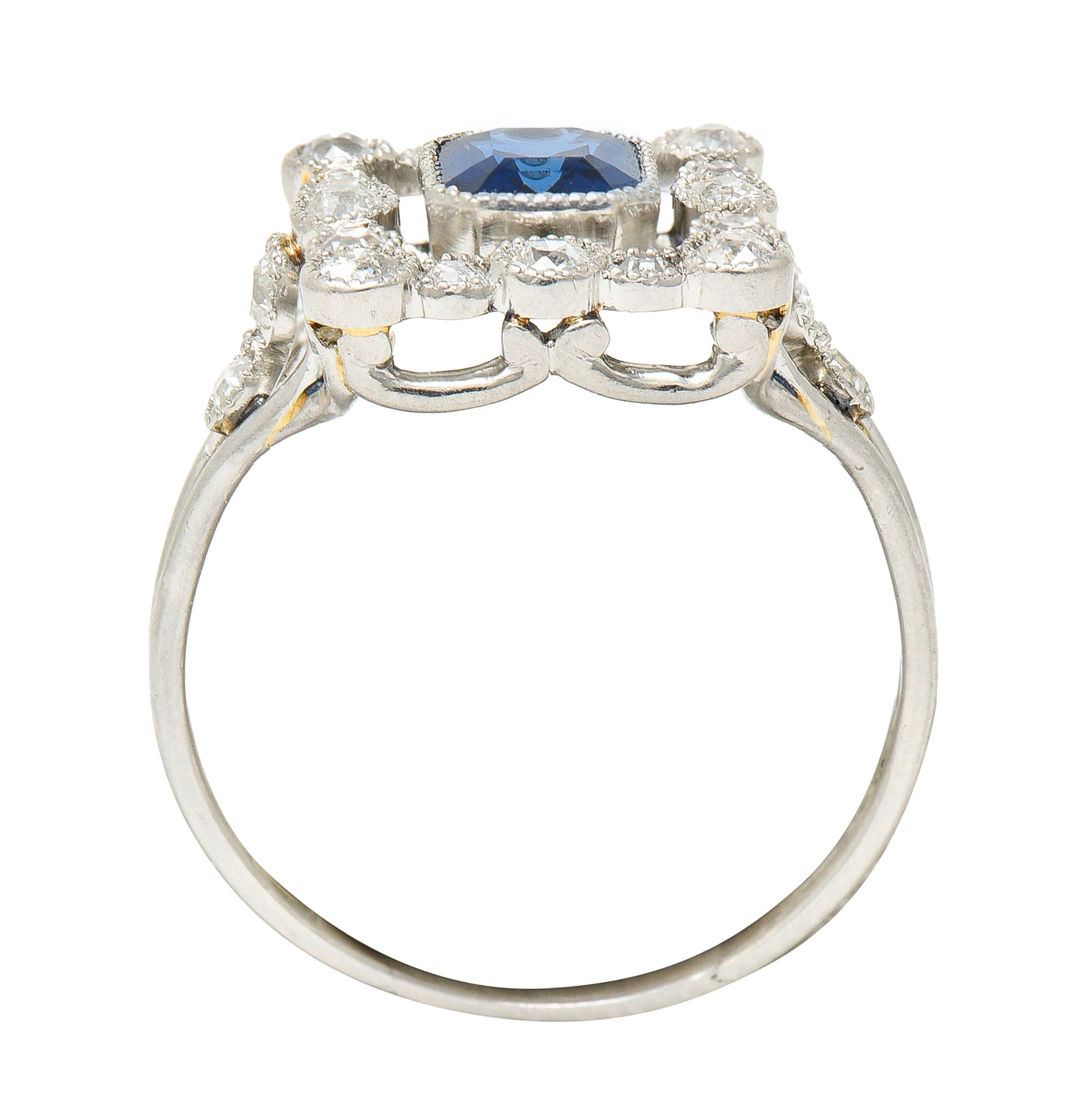 Art Deco 1.35 CTW Sapphire Diamond Platinum Rectangular Cluster Ring Wilson's Estate Jewelry