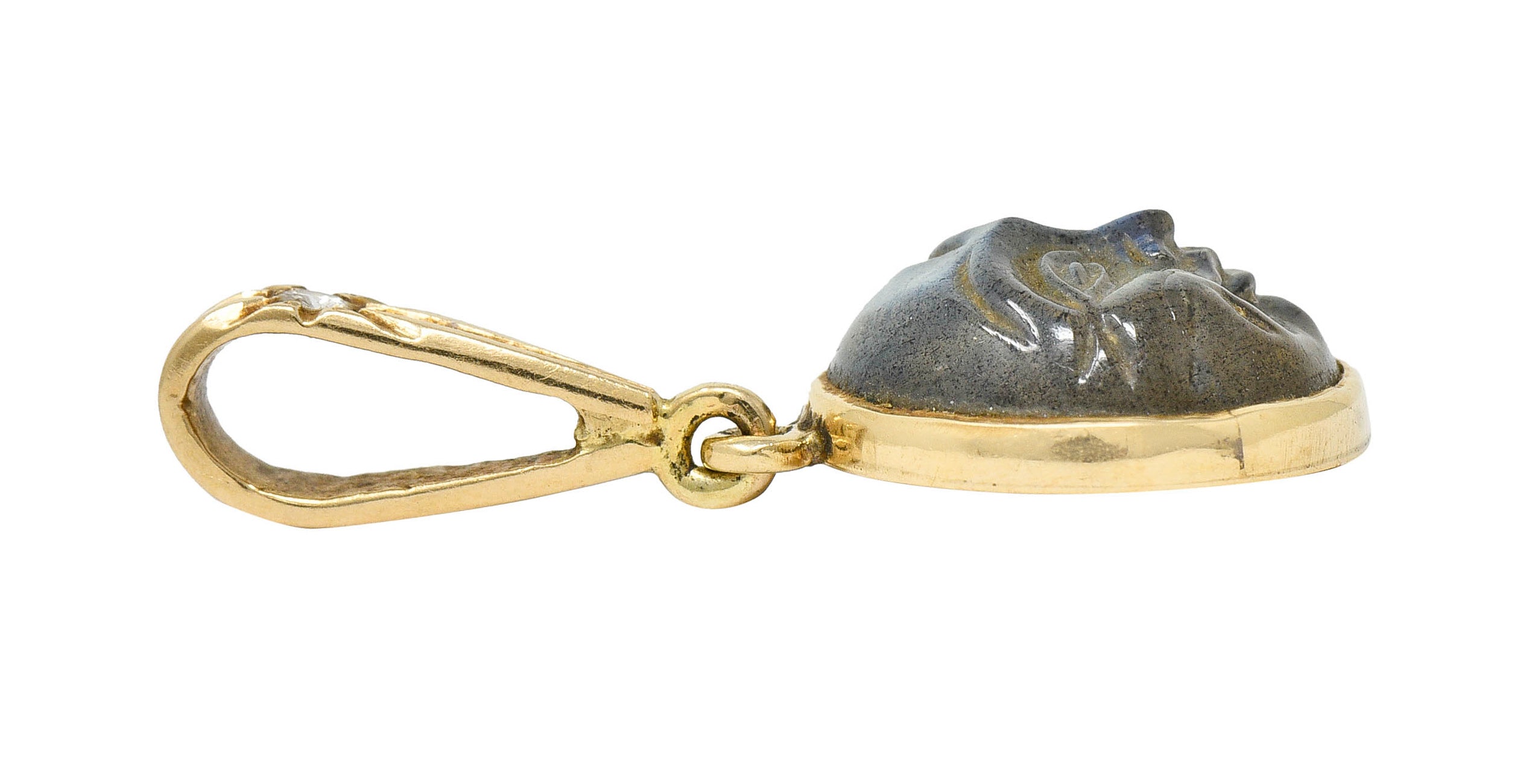 Art Nouveau Labradorite Diamond 14 Karat Gold Man-In-Moon Charmcharm - Wilson's Estate Jewelry