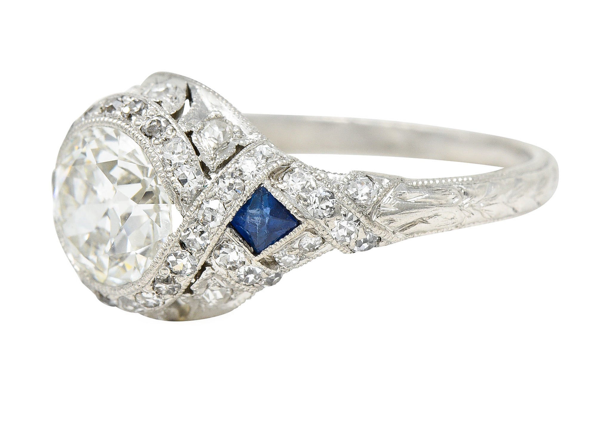 1930's Art Deco 2.57 CTW Diamond Sapphire Platinum Engagement RingRing - Wilson's Estate Jewelry