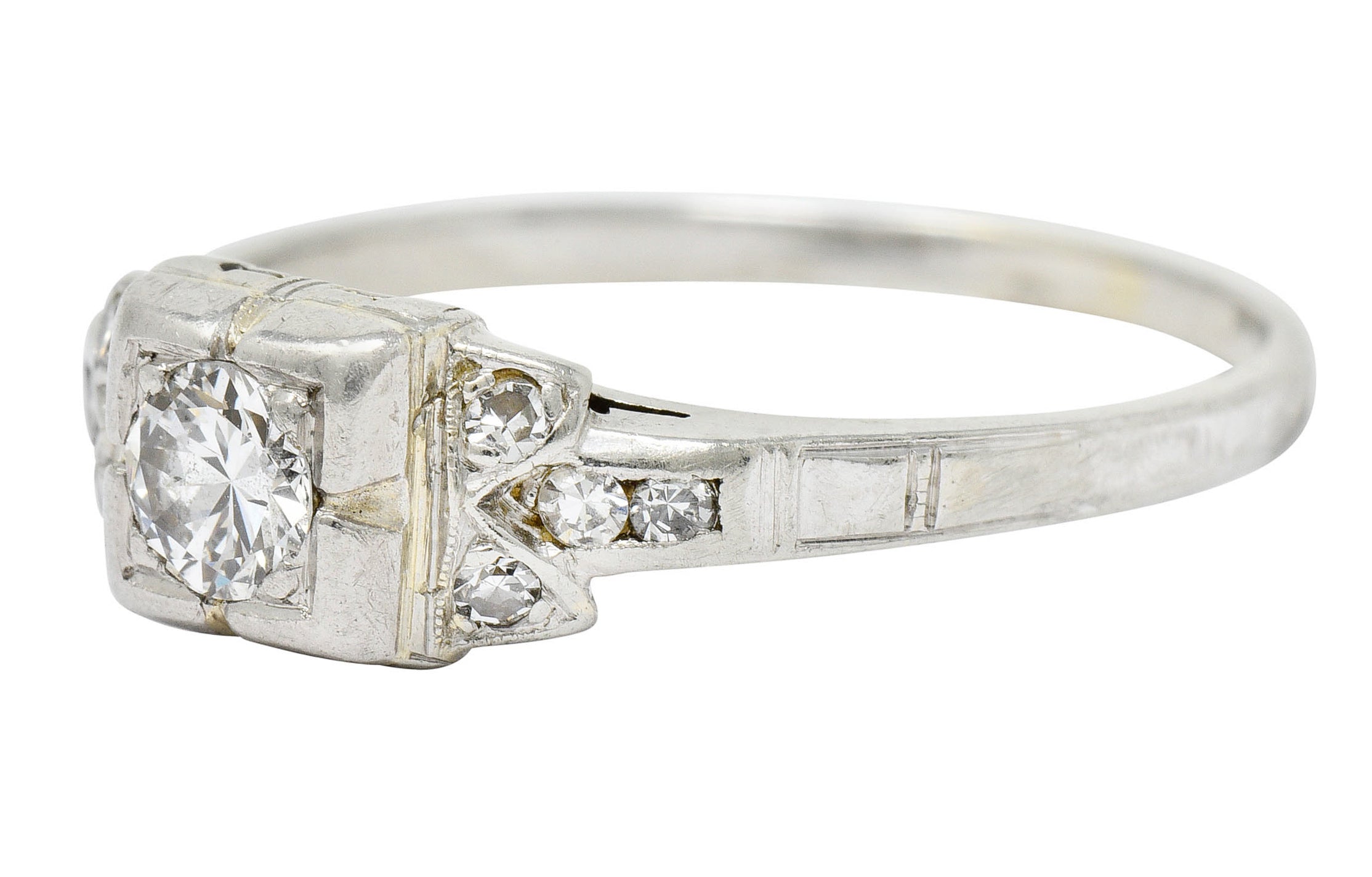 Early Retro 0.35 CTW Diamond Platinum Square Form Engagement Ring - Wilson's Estate Jewelry