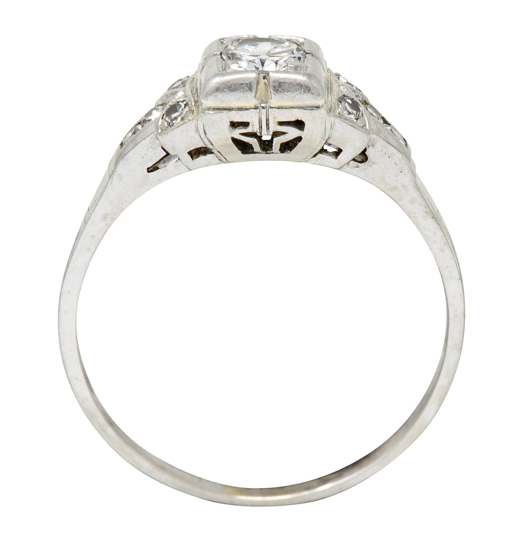 Early Retro 0.35 CTW Diamond Platinum Square Form Engagement Ring - Wilson's Estate Jewelry