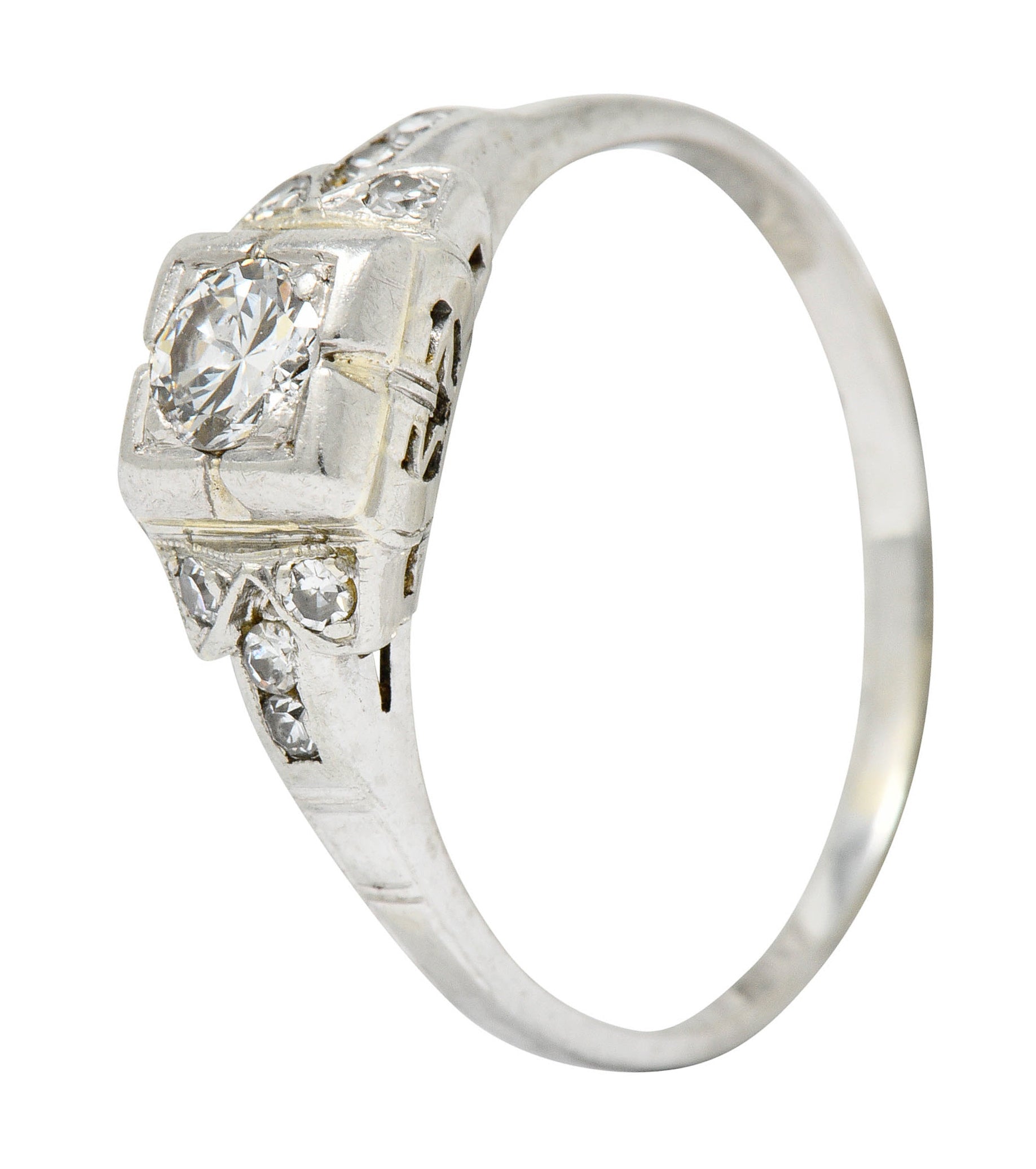 Early Retro 0.35 CTW Diamond Platinum Square Form Engagement Ring - Wilson's Estate Jewelry