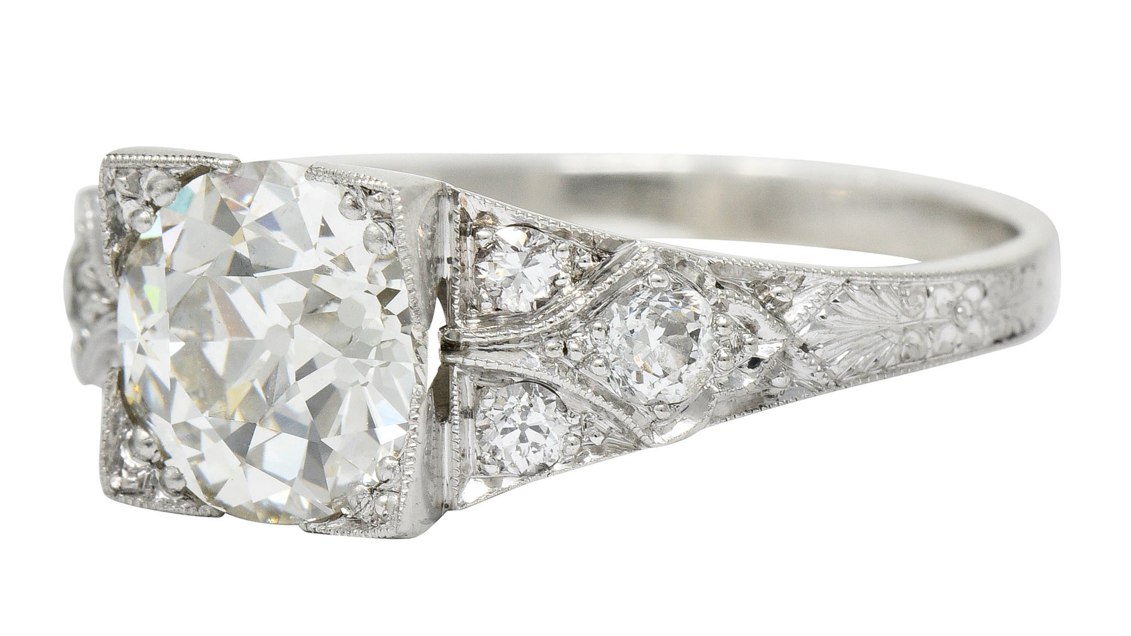 Art Deco 2.31 CTW Diamond Platinum Square Form Engagement Ring GIARing - Wilson's Estate Jewelry