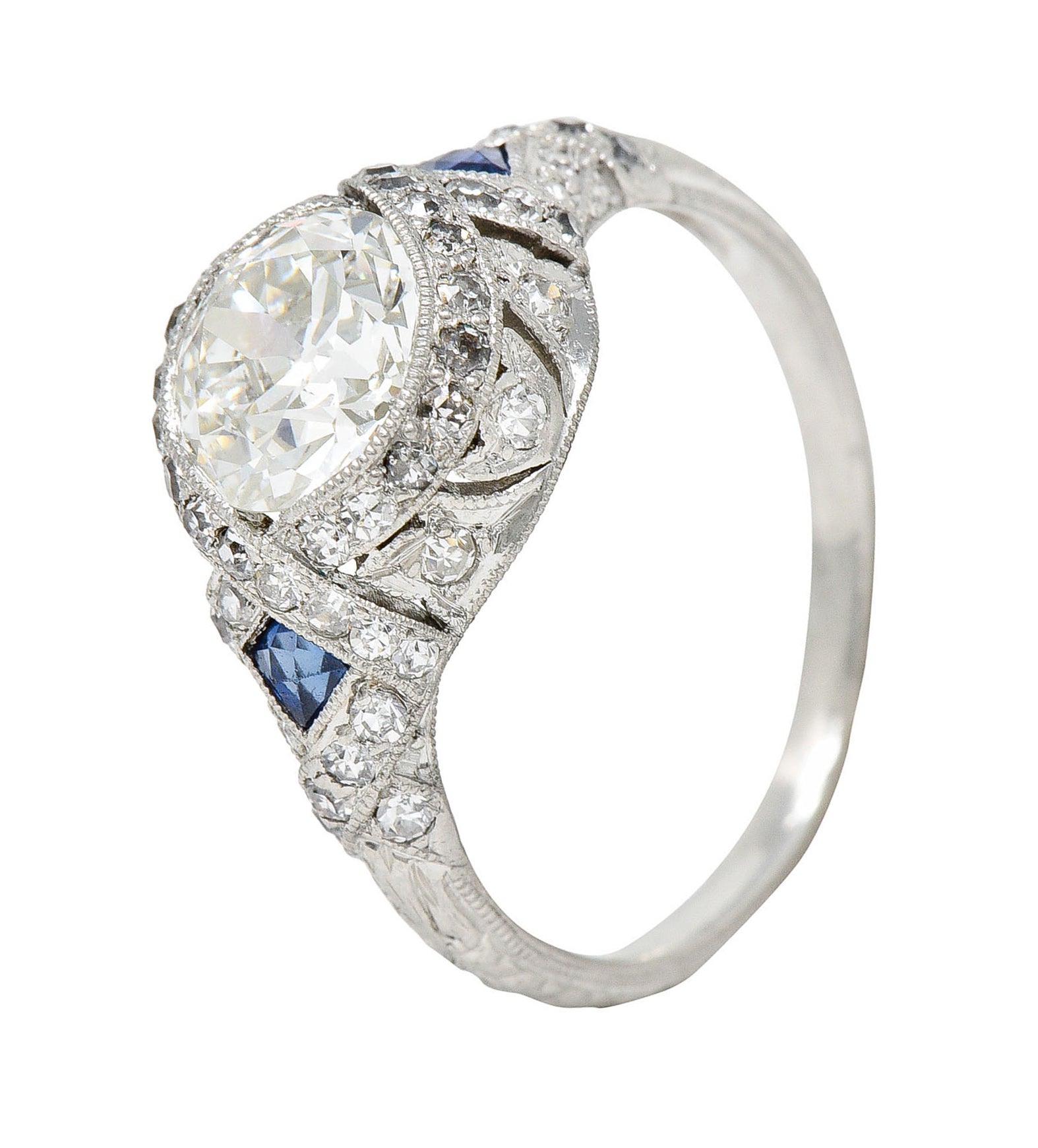 1930's Art Deco 2.57 CTW Diamond Sapphire Platinum Engagement RingRing - Wilson's Estate Jewelry