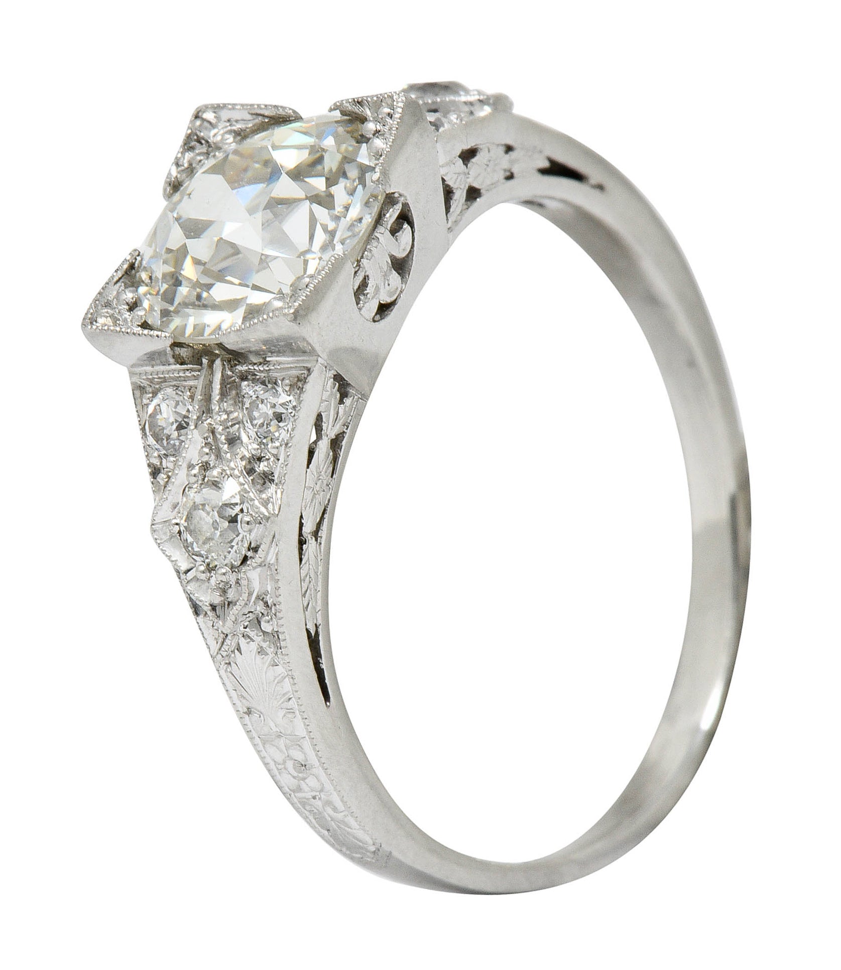 Art Deco 2.31 CTW Diamond Platinum Square Form Engagement Ring GIARing - Wilson's Estate Jewelry