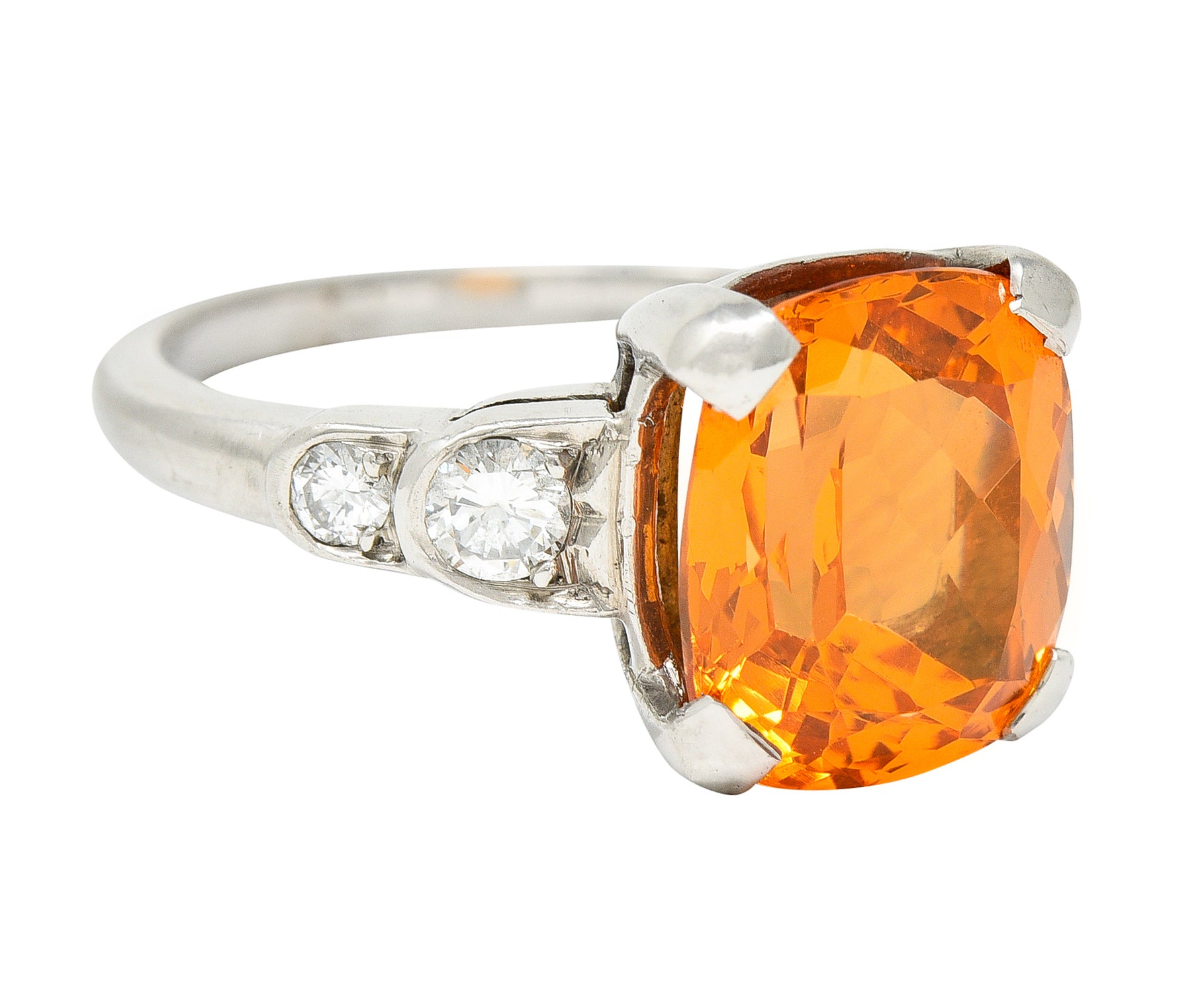 Mid-Century Spessartine Garnet Diamond Palladium Cocktail Ring Wilson's Antique & Estate Jewelry