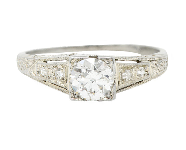Art Deco Old European Cut Diamond 18 Karat White Gold Vintage Engagement Ring