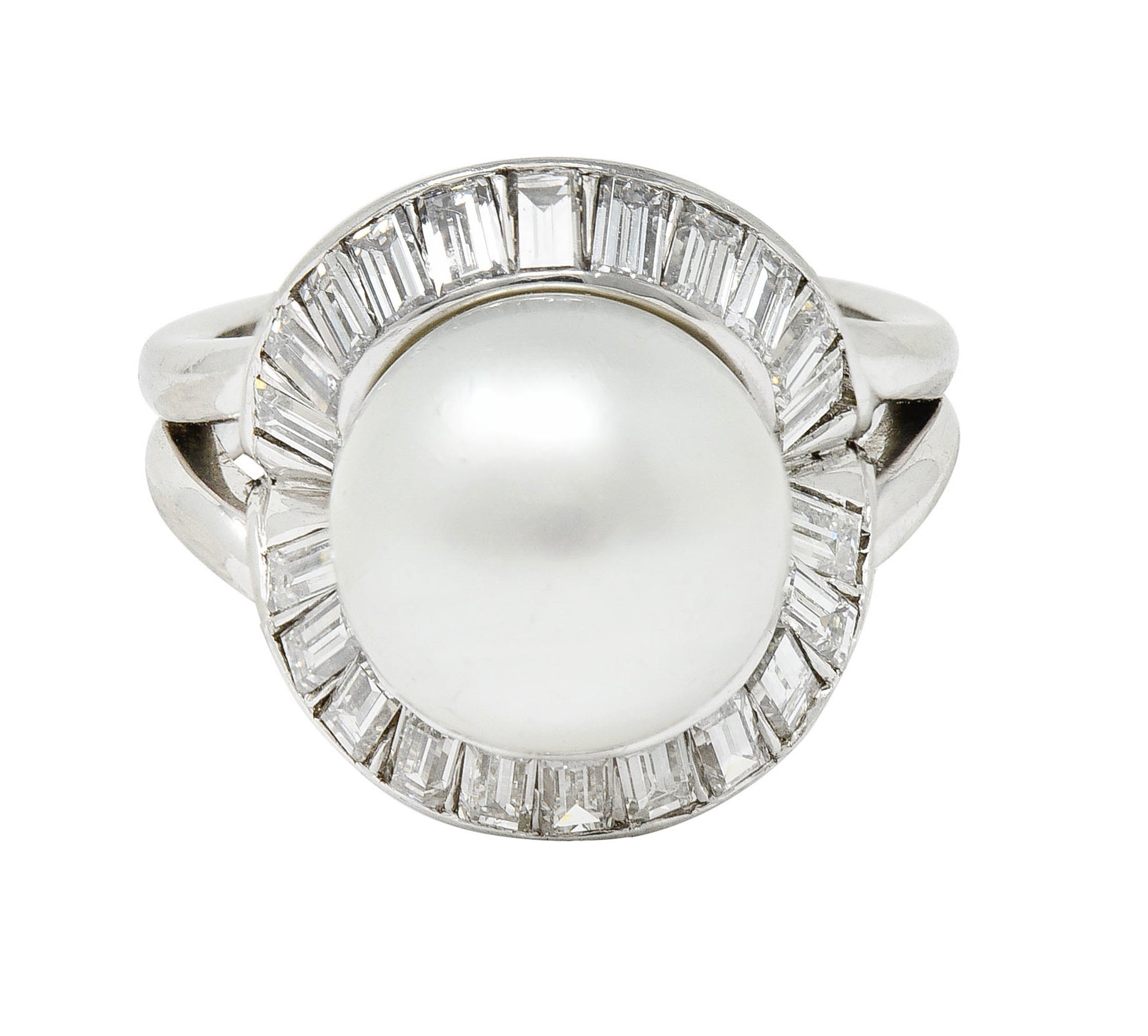 1950's Mid-Century South Sea Pearl 1.75 CTW Diamond Platinum Cocktail RingRing - Wilson's Estate Jewelry