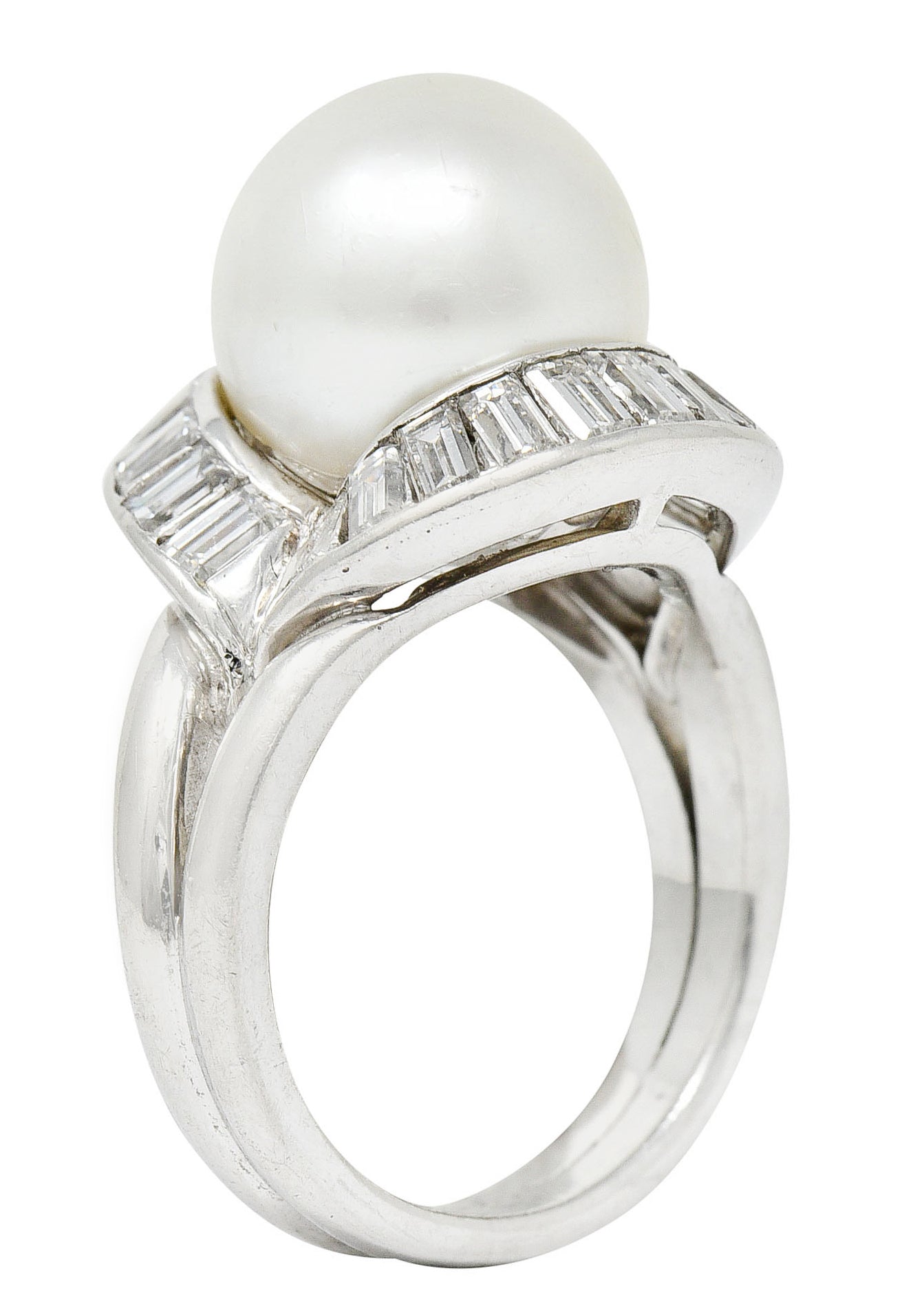 1950's Mid-Century South Sea Pearl 1.75 CTW Diamond Platinum Cocktail RingRing - Wilson's Estate Jewelry