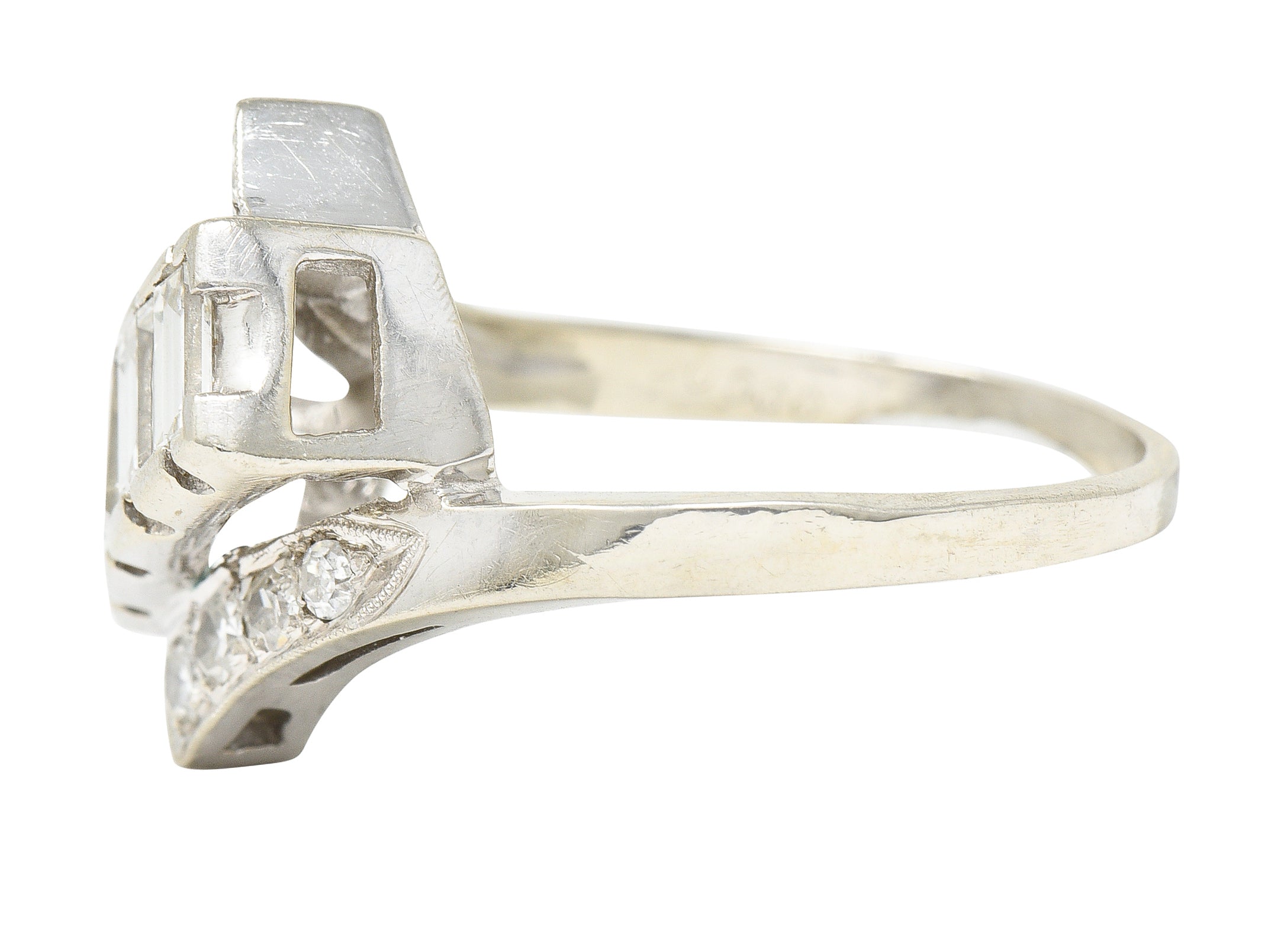 Art Deco 1.00 CTW Diamond 14 Karat White Gold Vintage Bypass Ring Wilson's Estate Jewelry