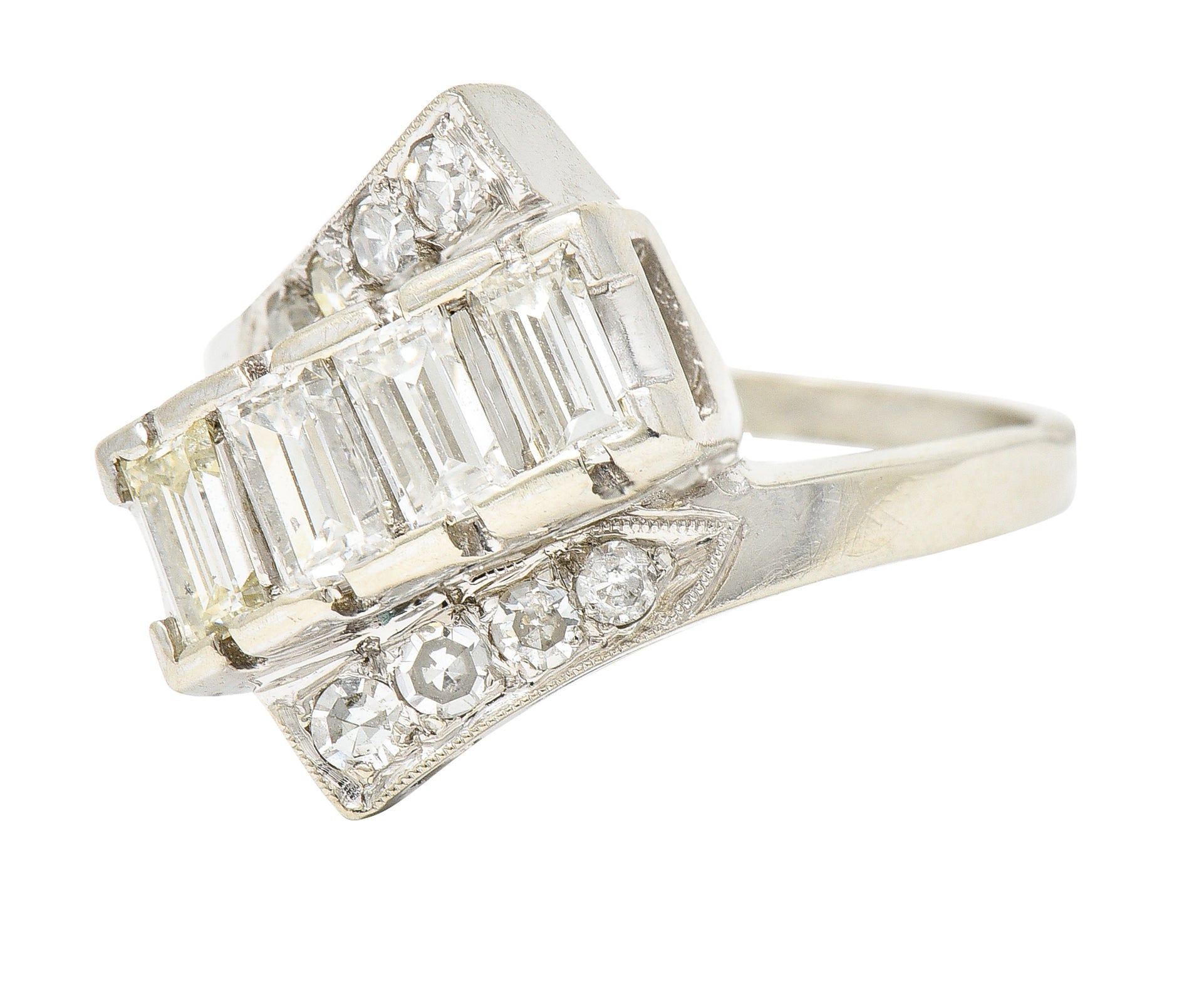 Art Deco 1.00 CTW Diamond 14 Karat White Gold Vintage Bypass Ring Wilson's Estate Jewelry