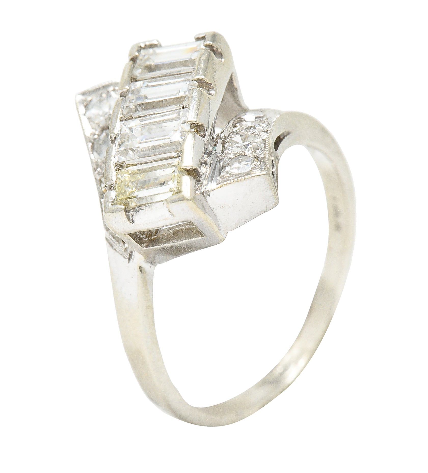 Art Deco 1.00 CTW Diamond 14 Karat White Gold Vintage Bypass Ring Wilson's Estate Jewelry