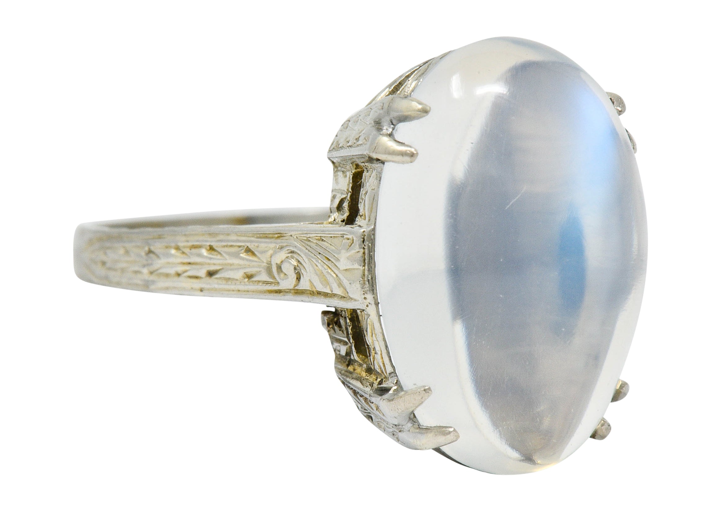 Art Deco Moonstone Cabochon 18 Karat White Gold Statement RingRing - Wilson's Estate Jewelry