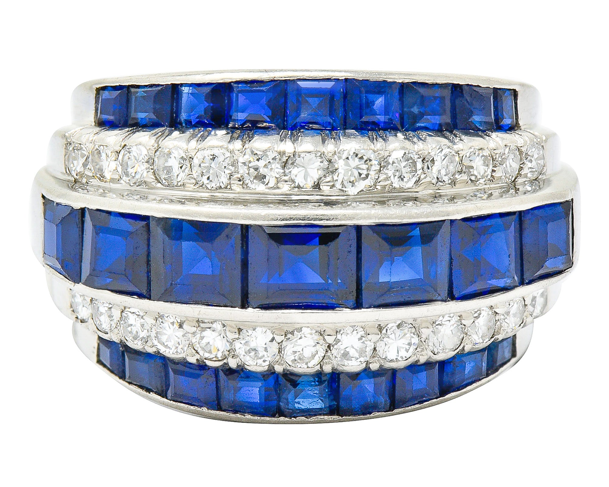 1950's Mid-Century 3.90 CTW Sapphire Diamond Platinum Band RingRing - Wilson's Estate Jewelry