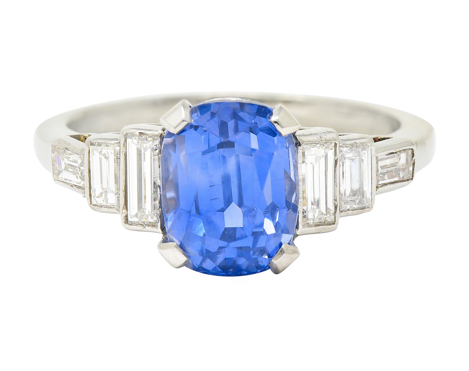 Mid-Century 3.83 CTW No Heat Ceylon Sapphire Diamond Platinum Vintage Ring GIA Wilson's Estate Jewelry