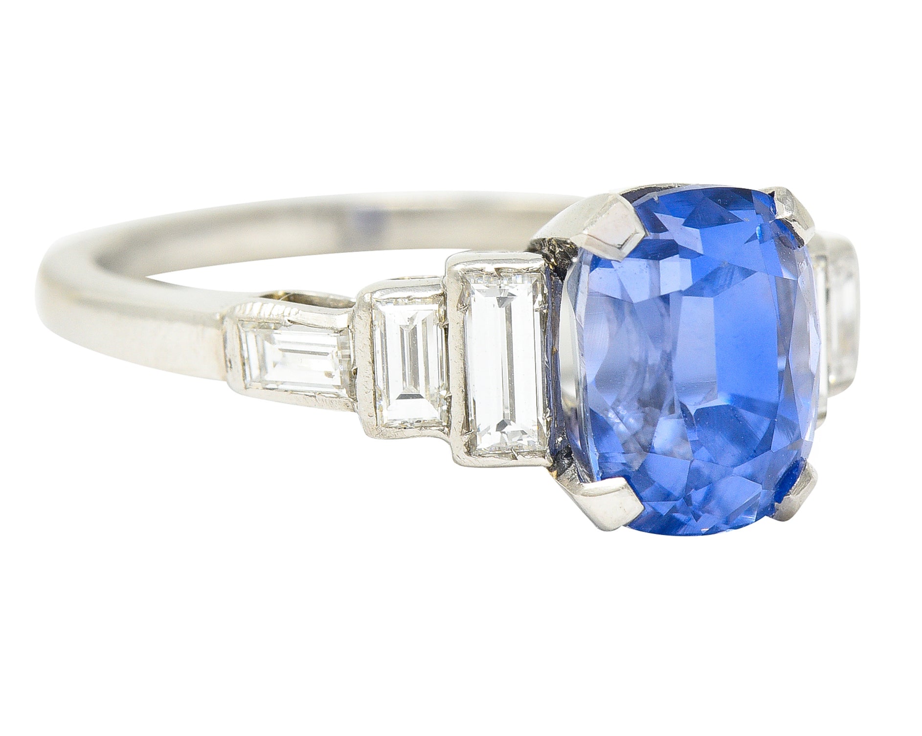 Mid-Century 3.83 CTW No Heat Ceylon Sapphire Diamond Platinum Vintage Ring GIA Wilson's Estate Jewelry