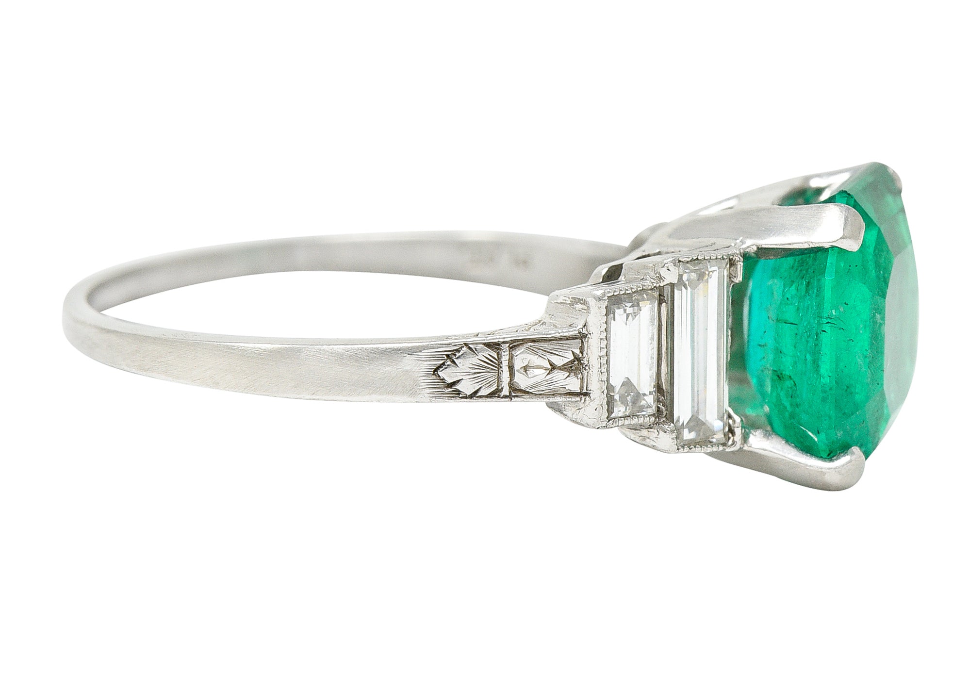 Mid-Century 4.03 CTW Colombian Emerald Diamond Platinum Cocktail Ring GIA Wilson's Antique & Estate Jewelry